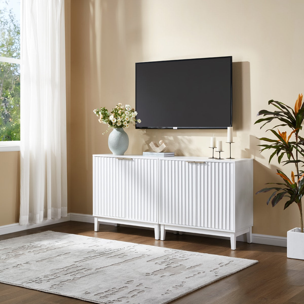 Dexmalle White Accent Cabinet with 2 Door Storage