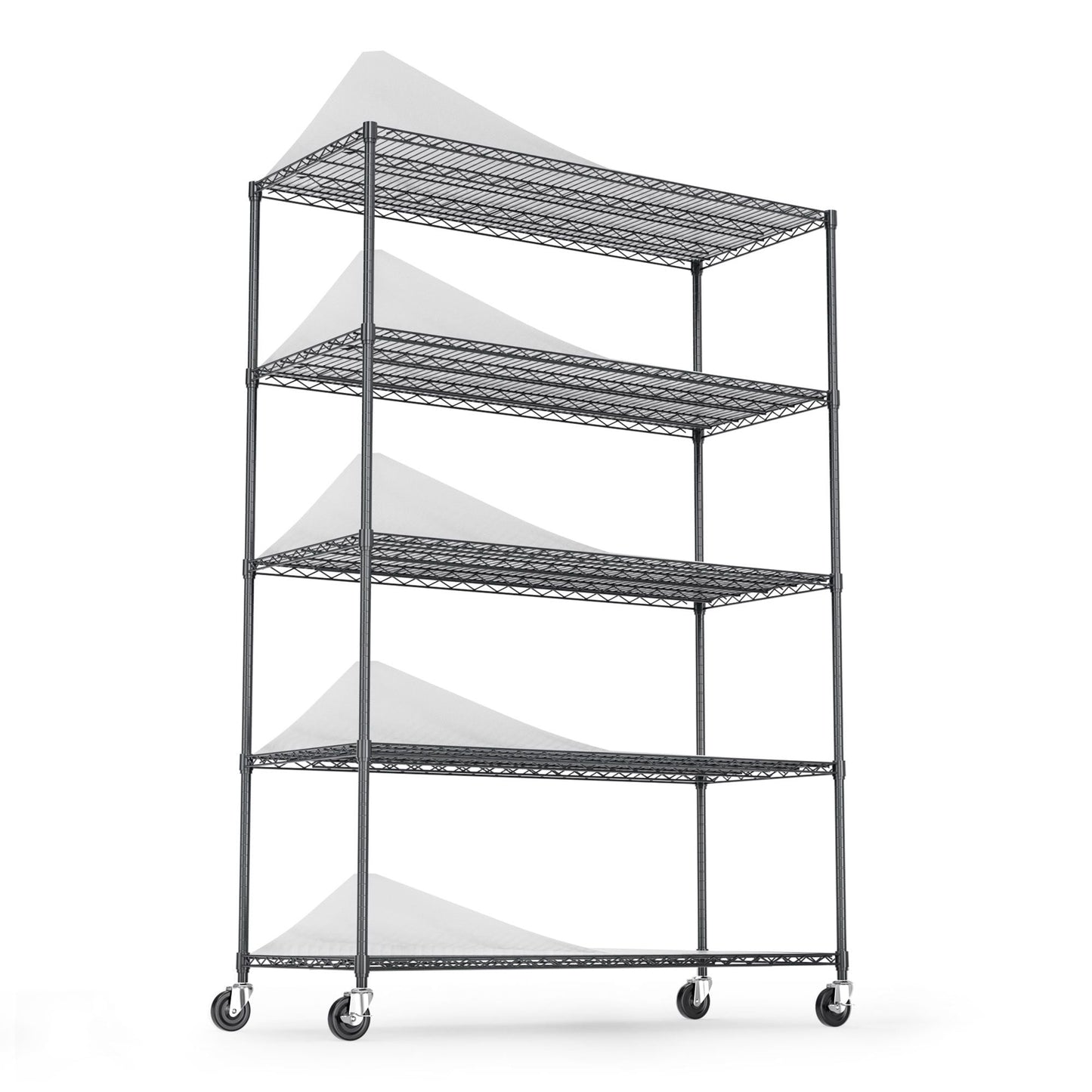 Tatayosi 5 Tier 6000lbs Heavy Duty Adjustable Storage Rack Metal Shelf Wire Shelving Unit with Wheels Shelf Liners - 82 inches H x 48 inches L x 24 inches D - Black