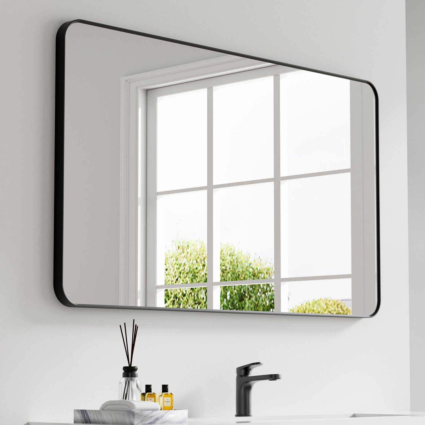 Poinic YF1 55-in W x 32-in H Rectangle Matte Black Framed Wall Mirror