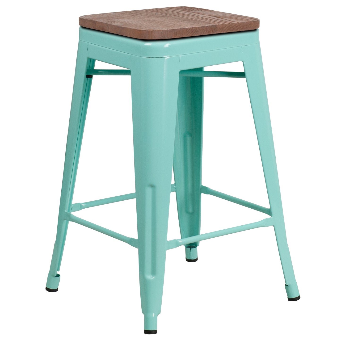 Flash Furniture Shania 4 Pk. 24-in High Backless Mint Green Counter Height Stool with Square Wood Seat
