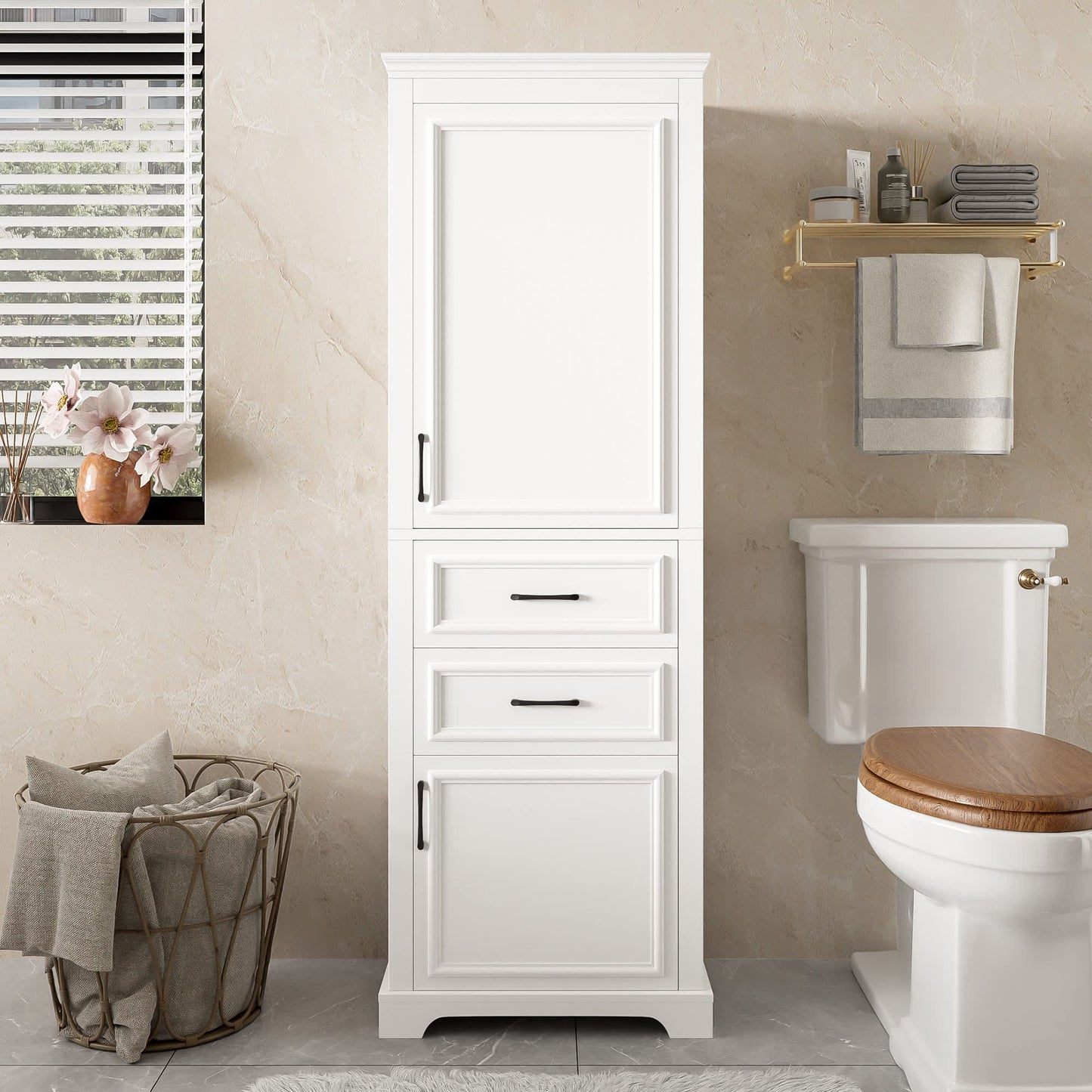 VERYKE 71 inch Tall Freestanding Bathroom Vanity with Damping-Hinge Doors and Drawers