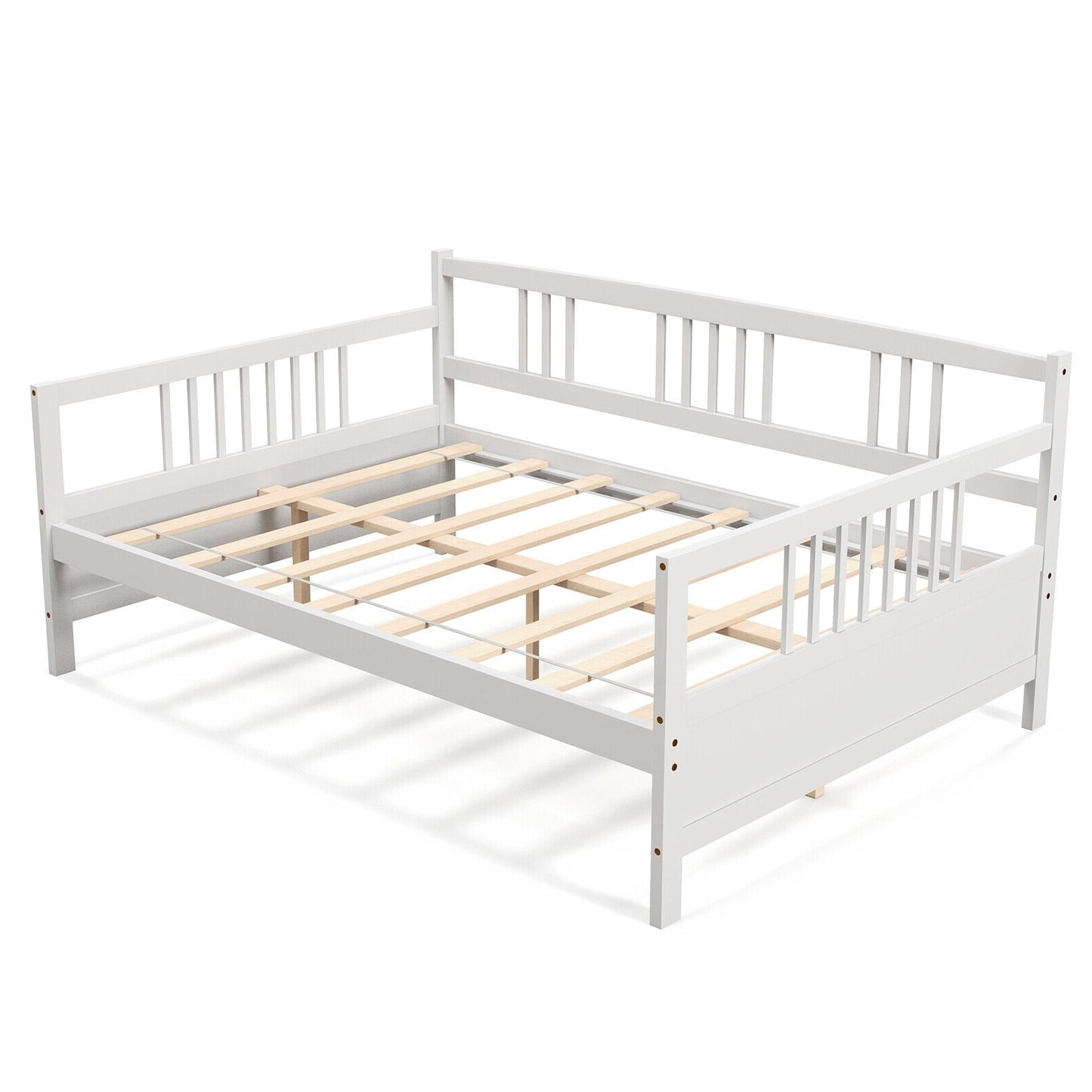 Slickblue Full Size- White- Pine Wood Daybed with Guardrails and Slatted Base For Bedroom
