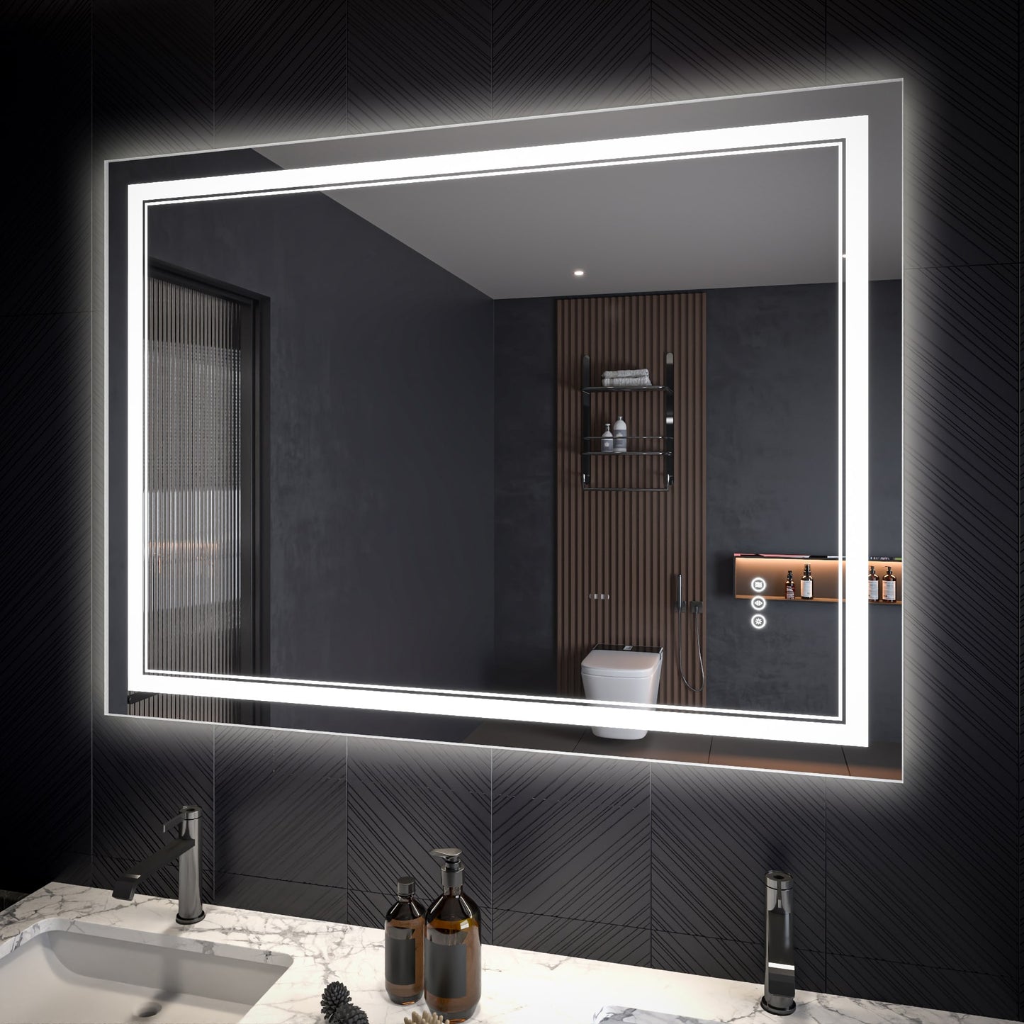 AAZJ HS LED Lighted Mirror 36-in x 48-in Polished Frameless Rectangle Dimmable LED Lighted Fog Free Bathroom Vanity Mirror ( White )