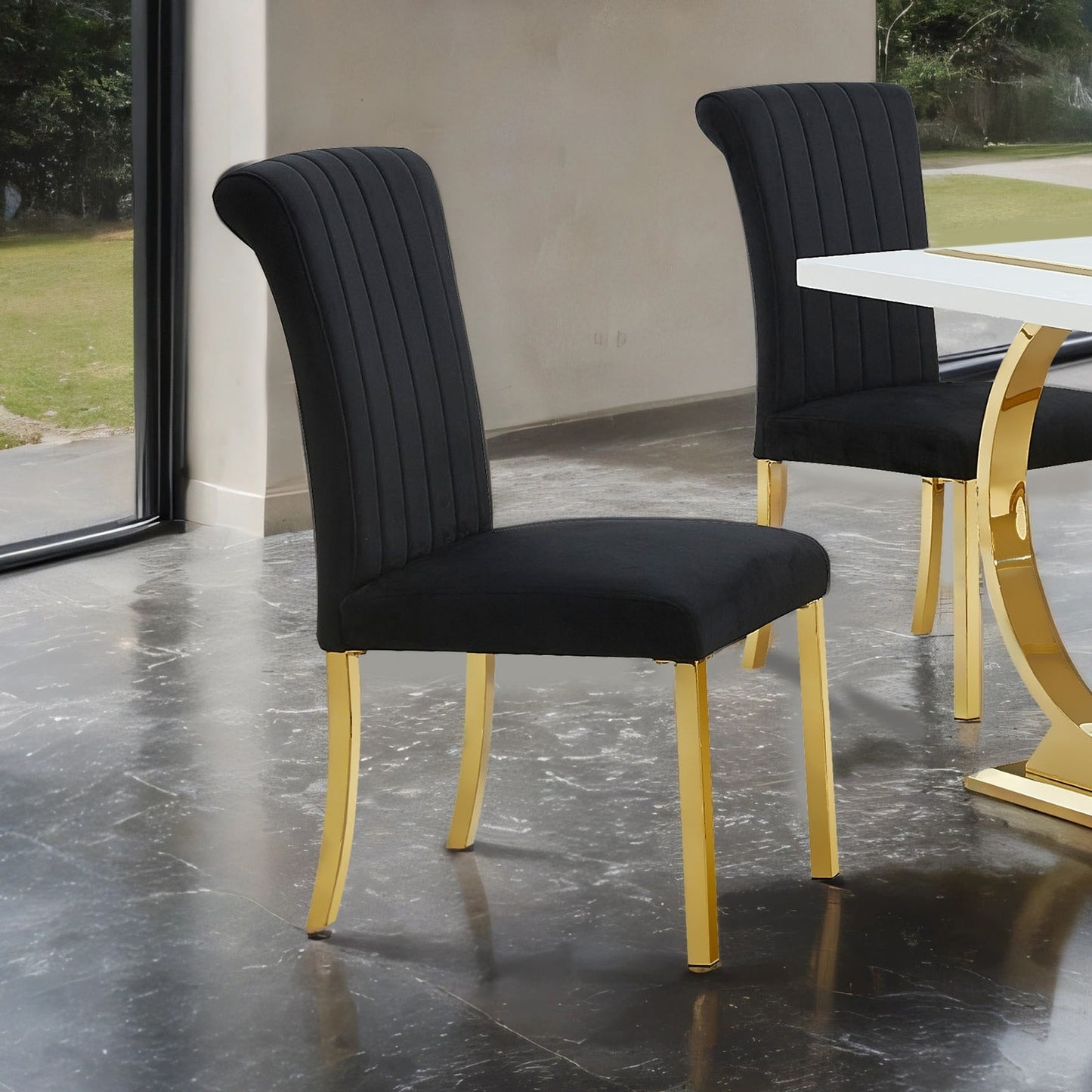 LOVMOR Contemporary Style 2pc Side Chair Channel Tufted Back Seat Stainless Steel OShaped Legs With Trestle Base Gold And Black Finish