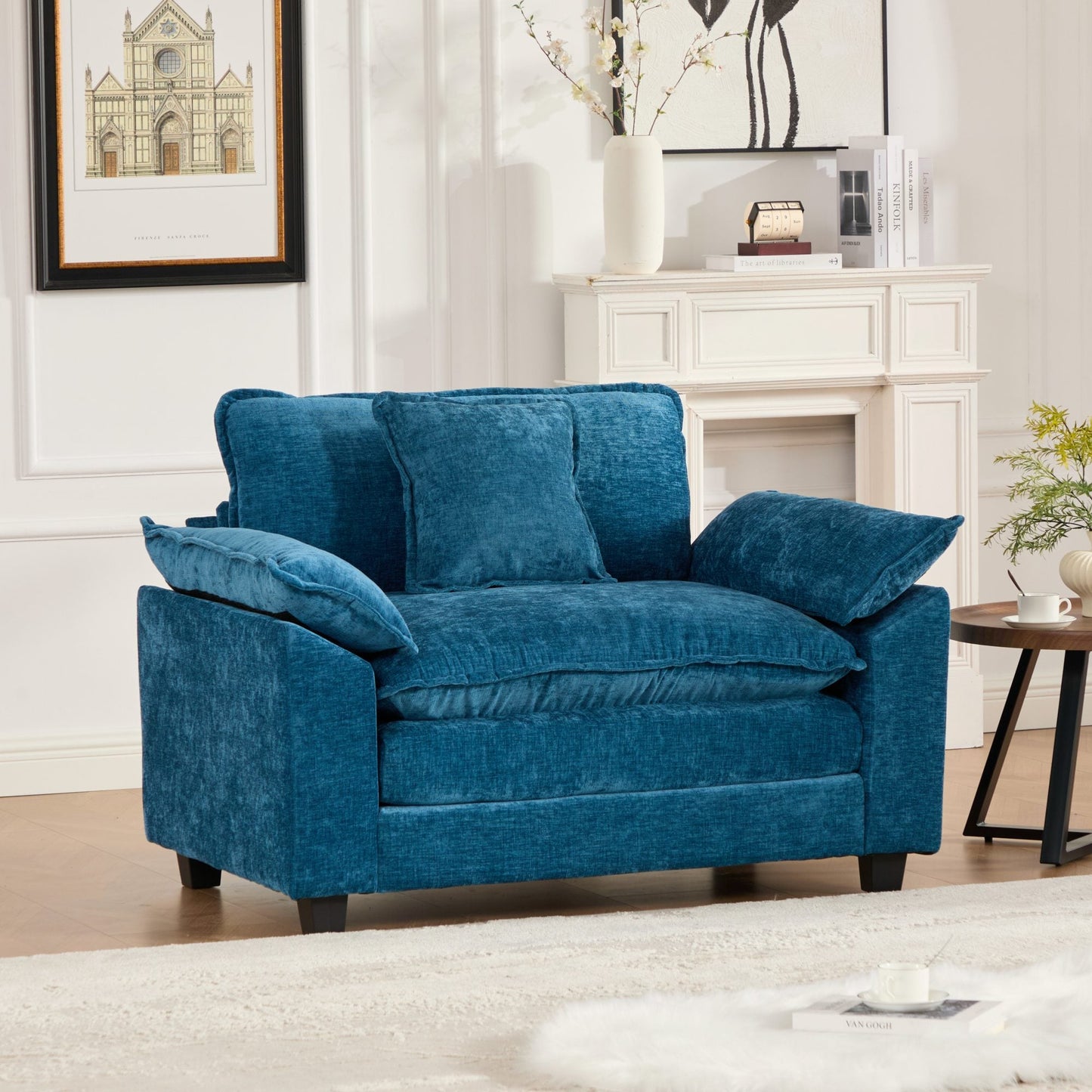 LOVMOR Blue Chenille Single Seat Cloud Sectional Sofa No Ottoman