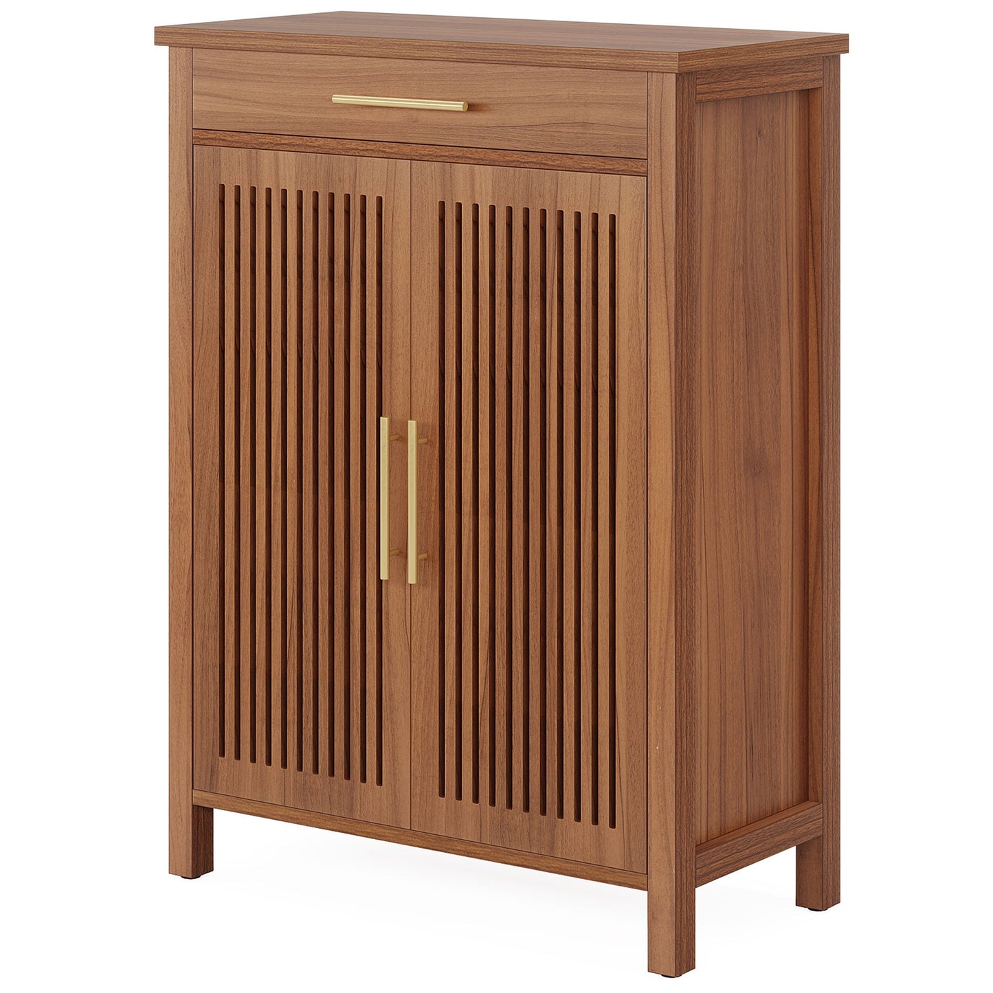 REIBII Brown 5-Tier Shoe Cabinet E1 MDF 31.5x14.2x42.9 4 Shelves 1 Drawer Vintage Style Shoe Organizer