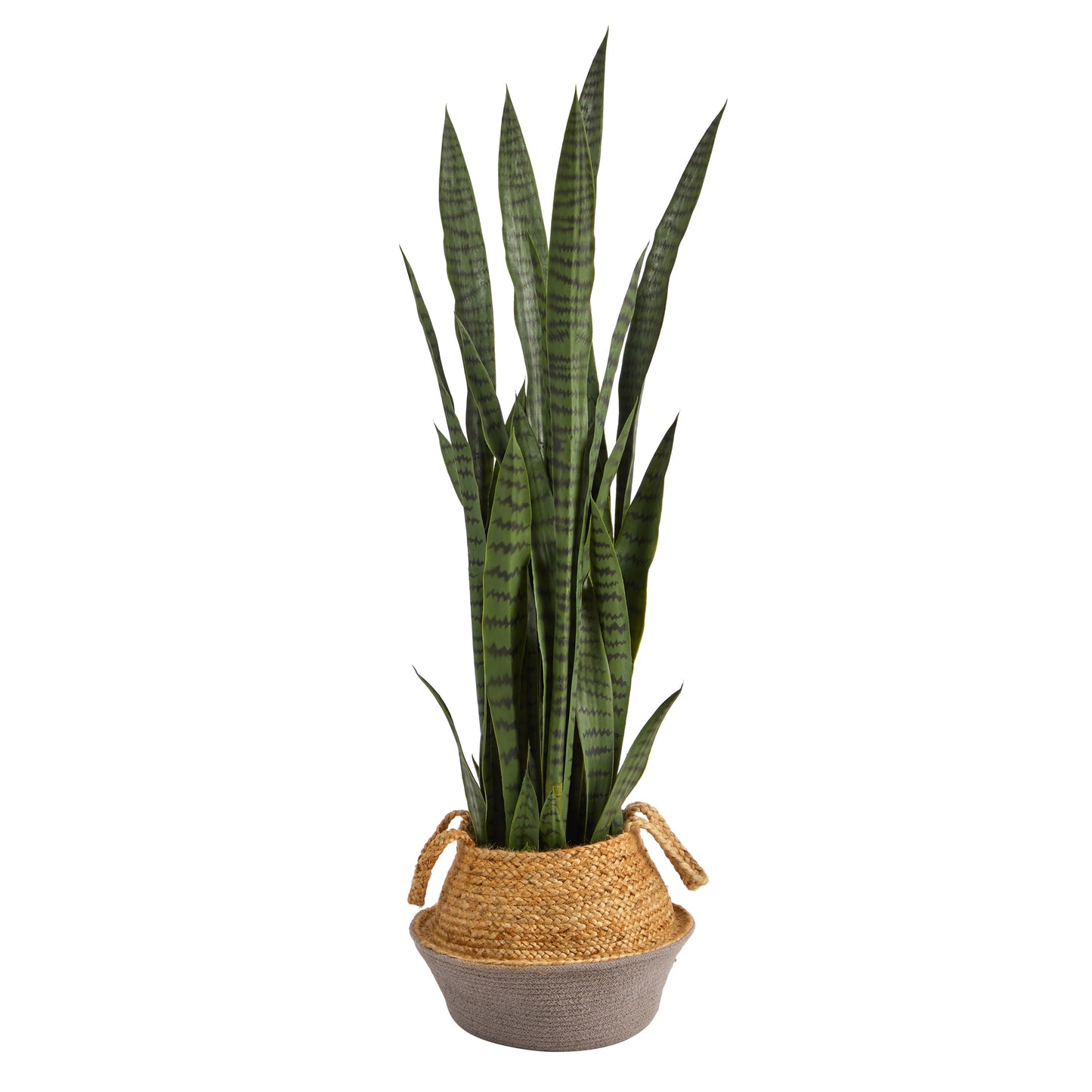 Nearly Natural 46-in Artificial Sansevieria Snake Plant in Boho Chic Handmade Cotton and Jute Gray Woven Planter