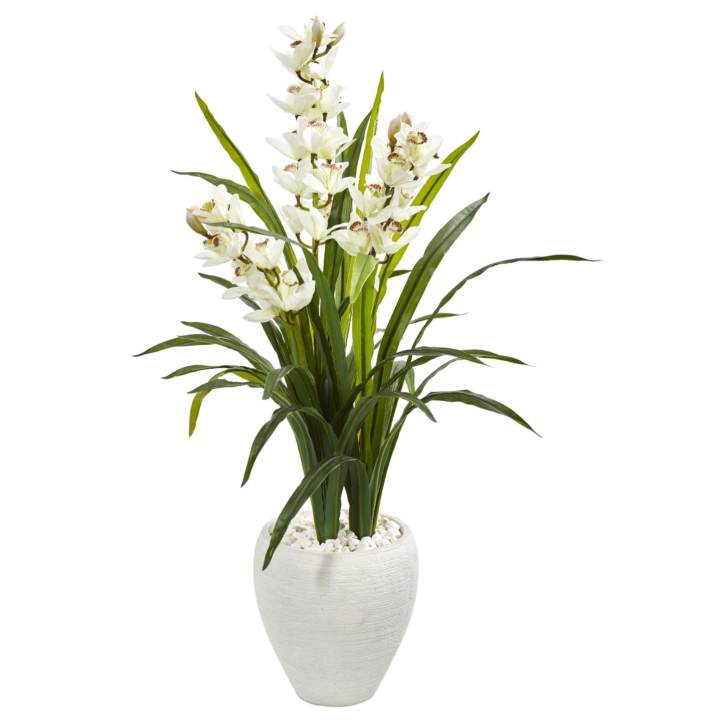 Nearly Natural 4-ft Cymbidium Orchid Artificial Plant in White Planter