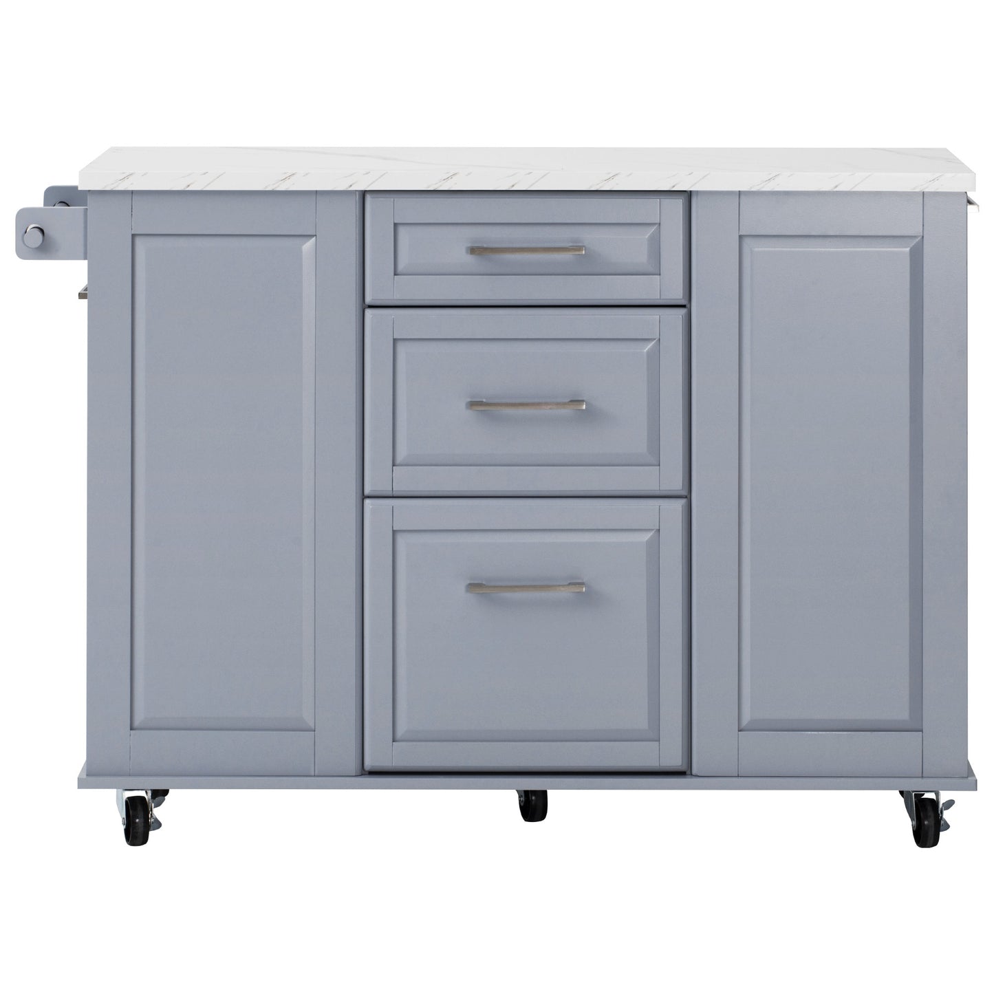 Bybafun Blue MDF Base with Faux marble Marble Top Rolling Kitchen Cart ( 26.4-in x 47.2-in x 35.4-in )