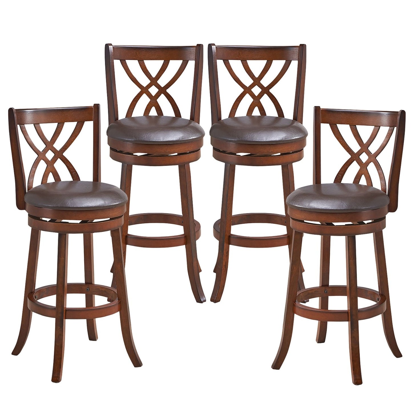Costway Set of 4 Swivel Bar Stools Bar Height Dining Pub Chairs with Rubber Wood Legs