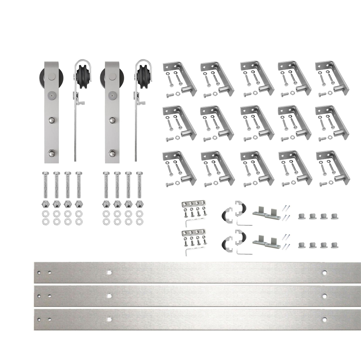 HOMACER 216-in Brushed Brushed Nickel Indoor J-strap Double Barn door hardware kit