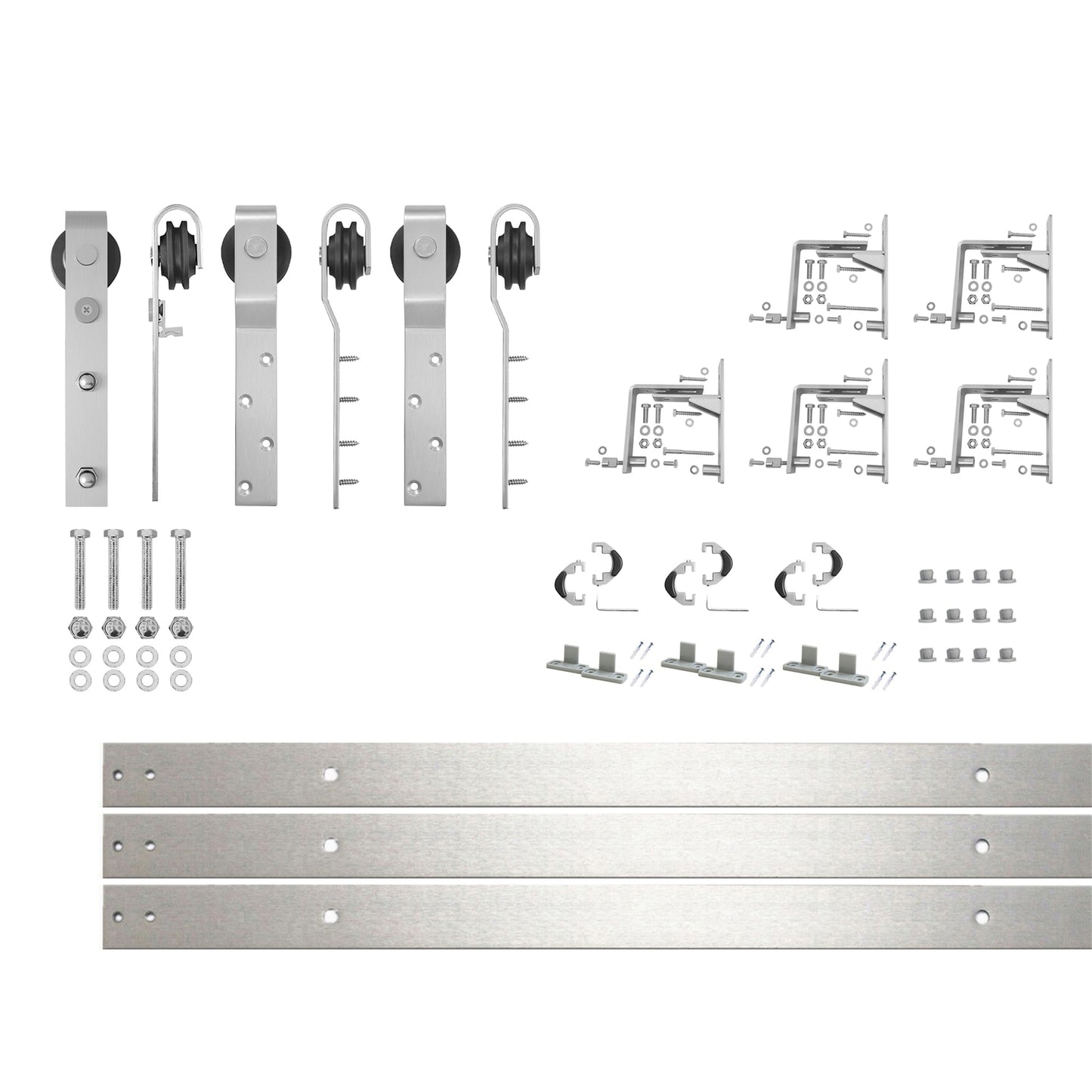 HOMACER 79-in Brushed Brushed Nickel Indoor J-strap Triple bypass Barn door hardware kit