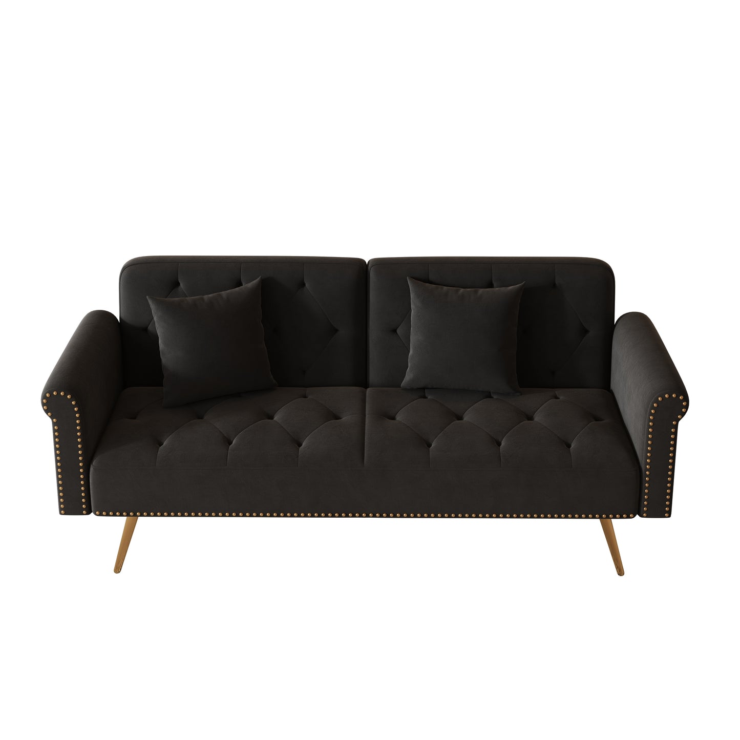 Bybafun Black Casual Velvet Sofa bed