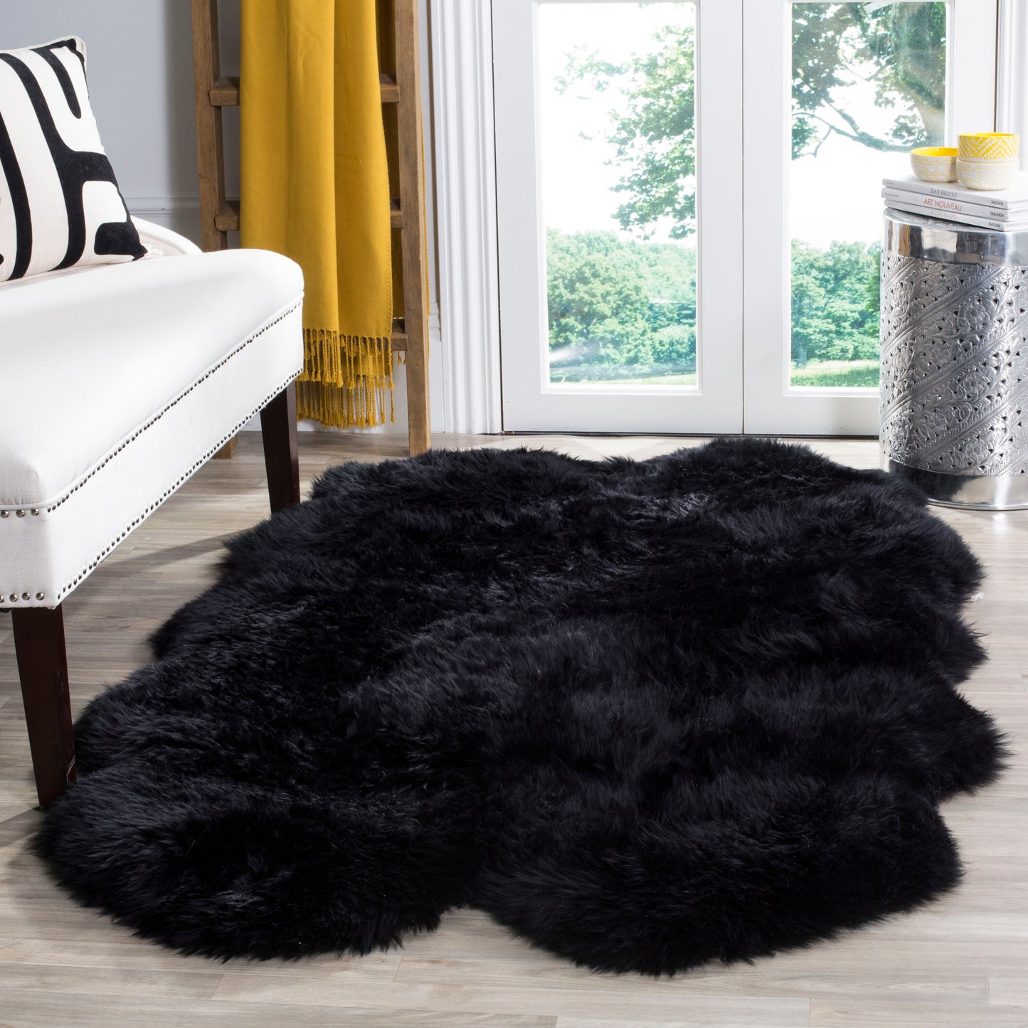 Safavieh Sheep Skin 121C Solid Midnight Black 3ft-7in x 6ft Shag Flokati Rug