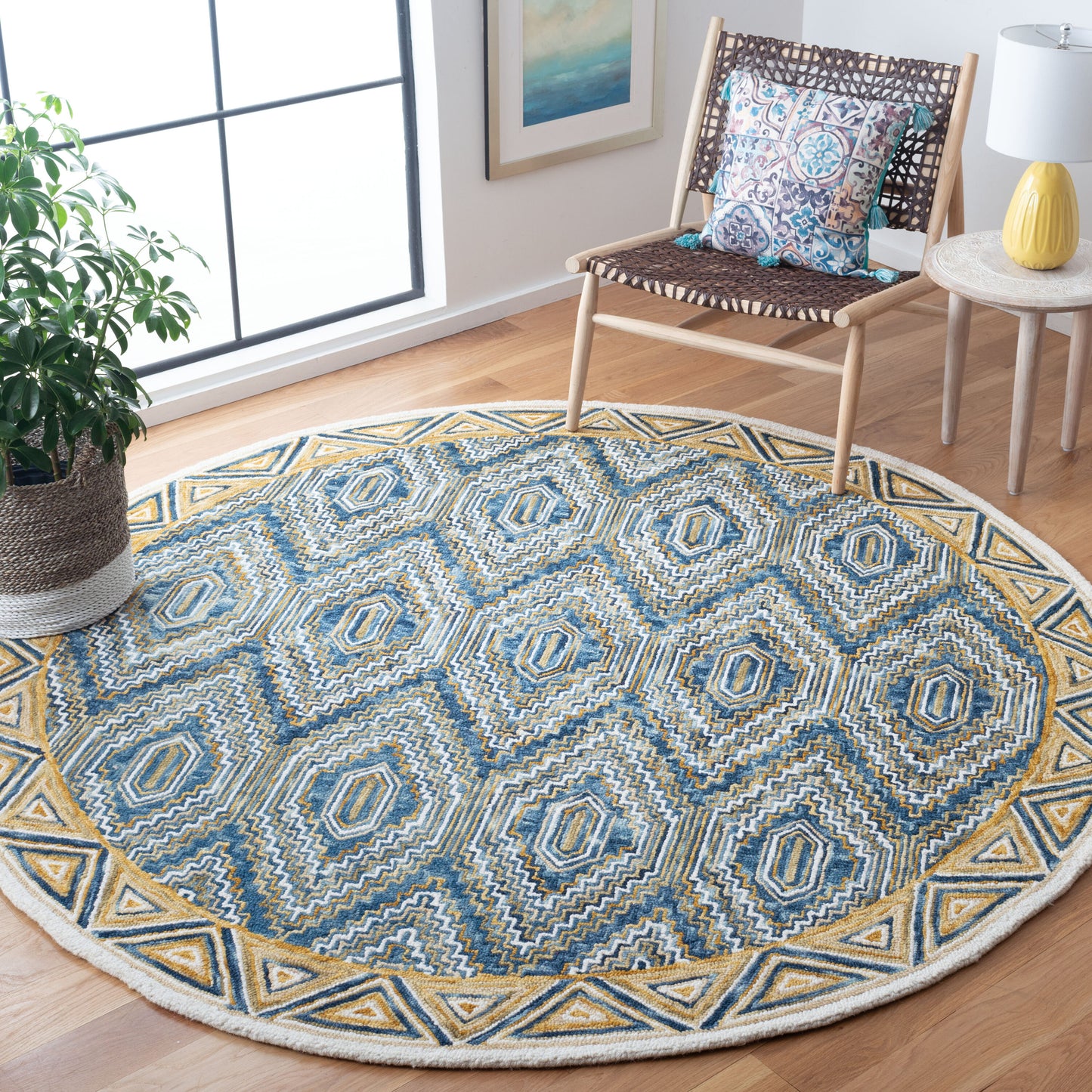Safavieh Aspen 822 Blue/Gold Bohemian 7ft x 7ft Round Rug