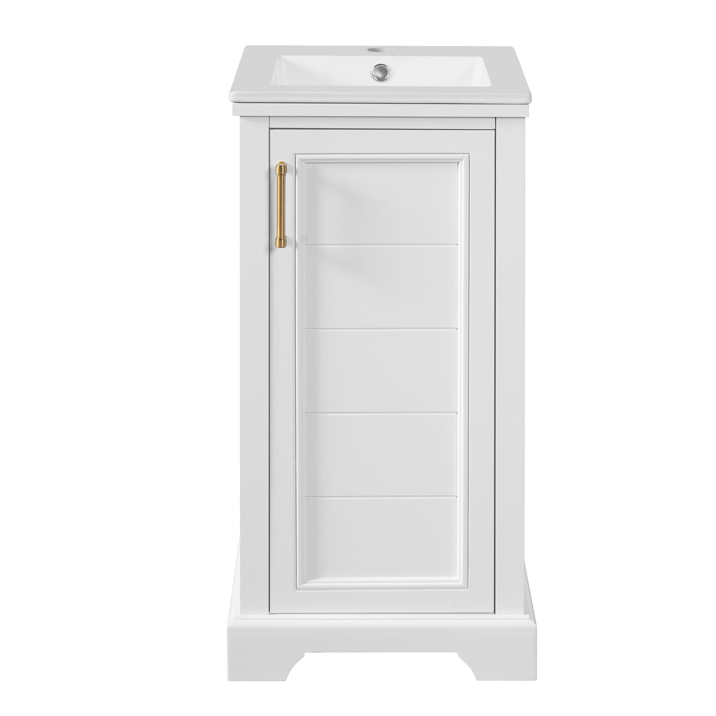 Vynxaria 16 Inch French Style White Bathroom Vanity Integrated Ceramic Sink Soft Closing Door Adjustable Shelf Waterproof MDF