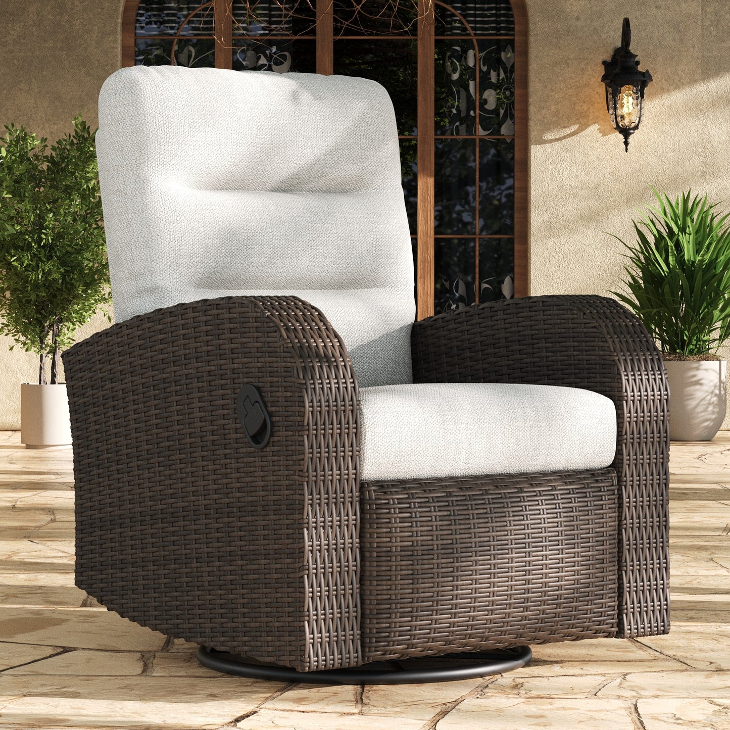 LayinSun Oversized Wicker Outdoor Swivel Glider Recliner Chair with Cushions