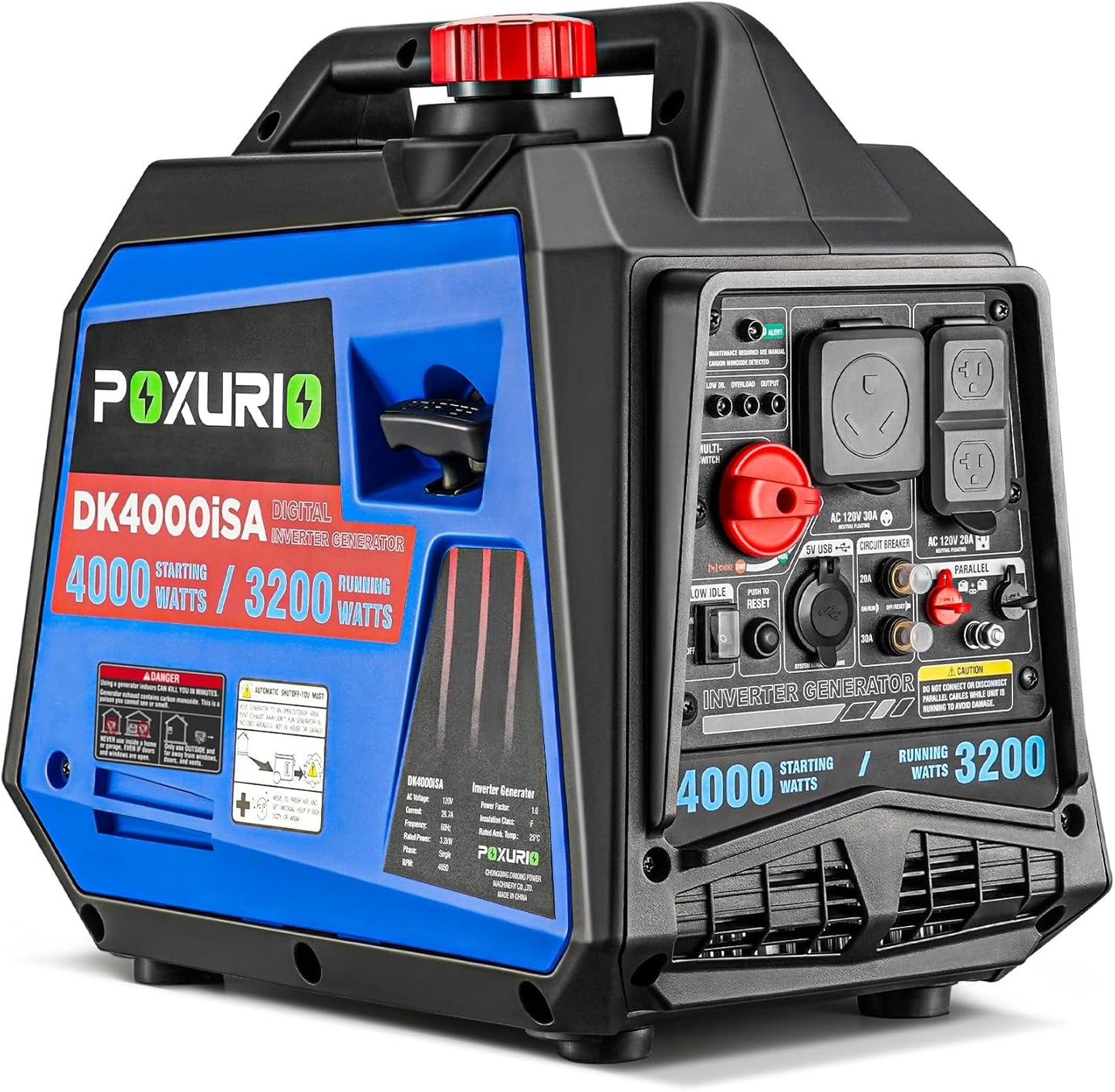 POXURIO Inverter Generator 4000W 120V Blue Gas Powered Super Quiet Remote Electric Start RV Ready EPA Certified for RV Camping Home Use