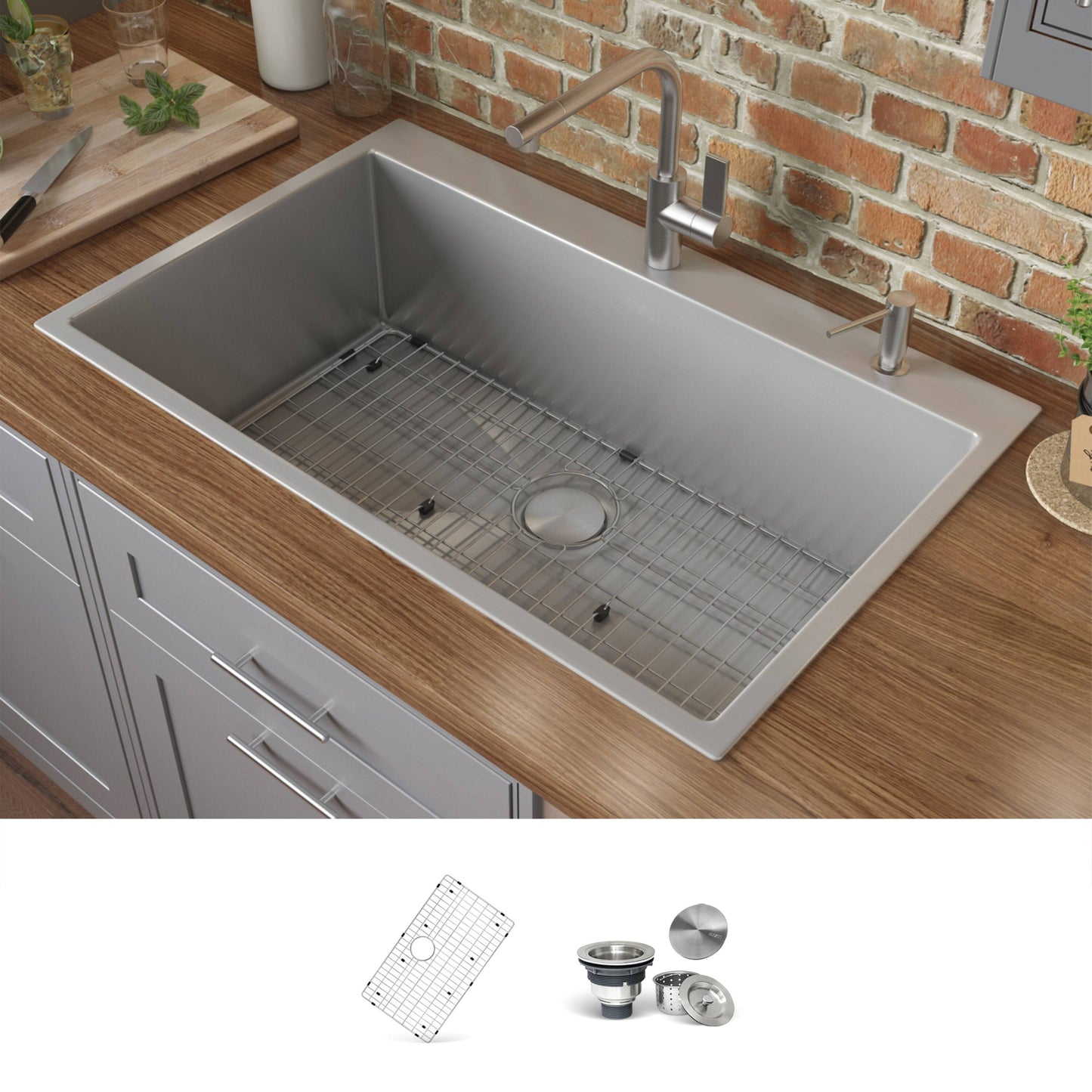 Ruvati Kitchen Sinks Drop-in 33-in x 22-in Stainless steel Single bowl 16 -Gauge Kitchen Sink