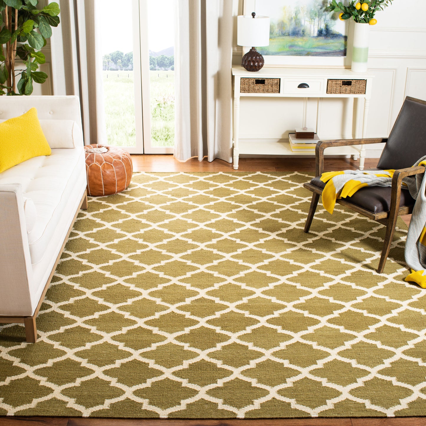 Safavieh Dhurries 115 Green/Ivory Contemporary 8ft x 10ft Large Rectangle Rug