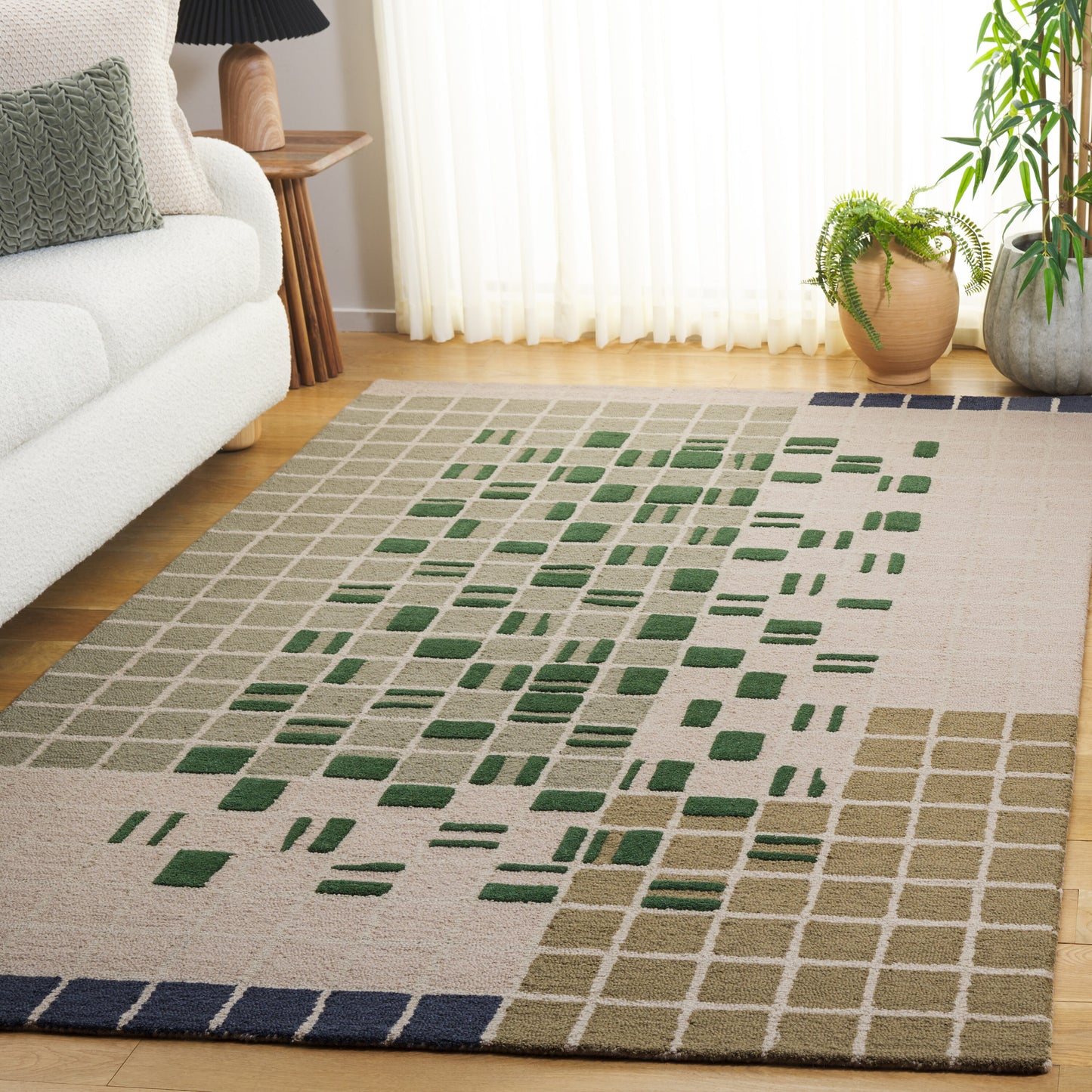 Safavieh Genre 206 Checkered Green/Beige Contemporary 5ft x 8ft Medium Rectangle Rug