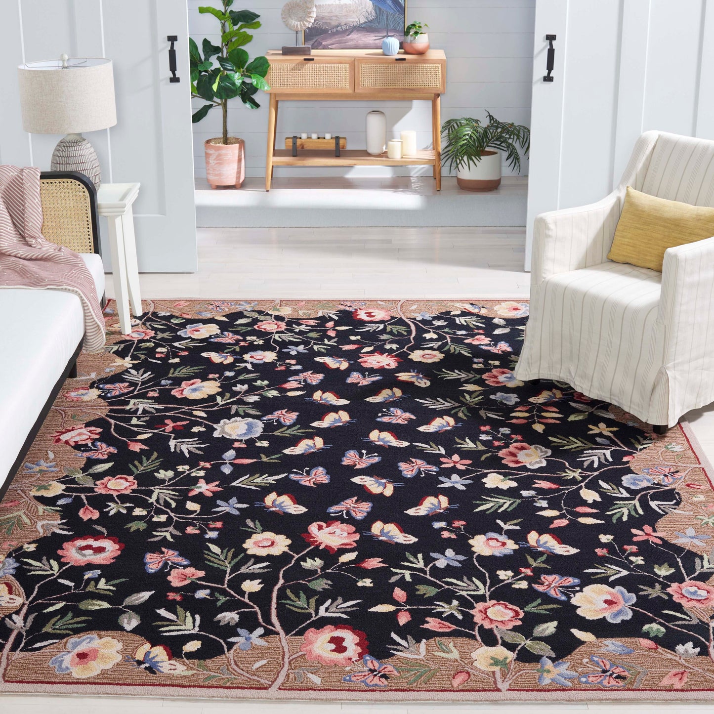 Safavieh Chelsea 337 Black/Brown Country Floral 6ft x 9ft Medium Rectangle Rug