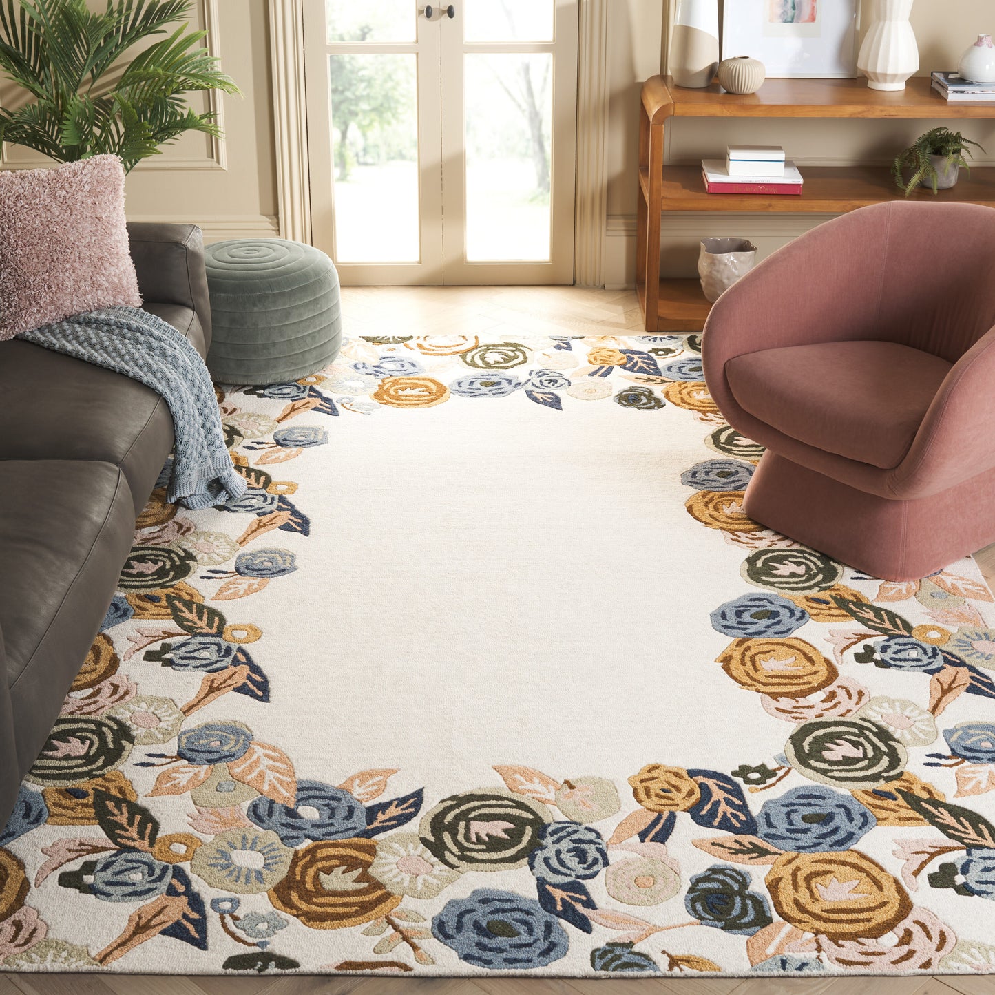 Safavieh Chelsea Hooked Rug 292 Ivory/Blue Country Floral 8ft x 10ft Large Rectangle Rug