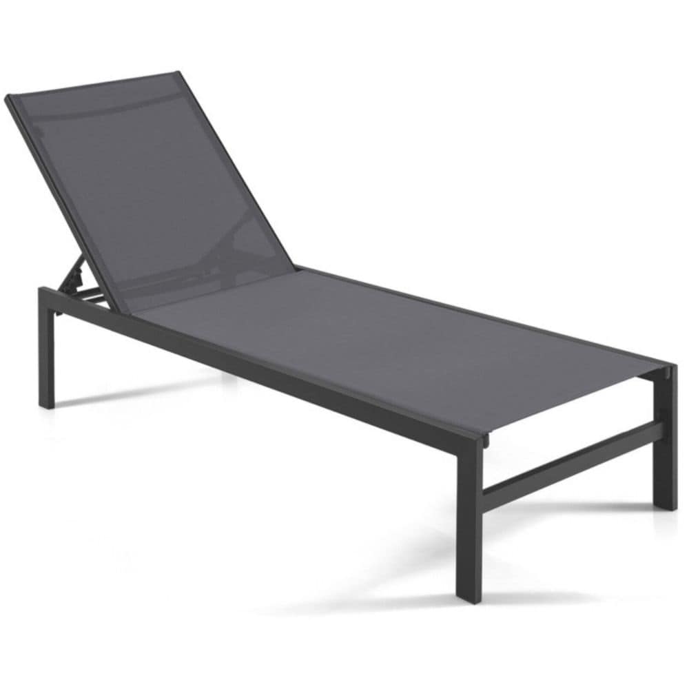 Clihome 6-Position Chaise Lounge Chair Gray Aluminum Frame Stationary Chaise Lounge Chair with Gray Woven Seat