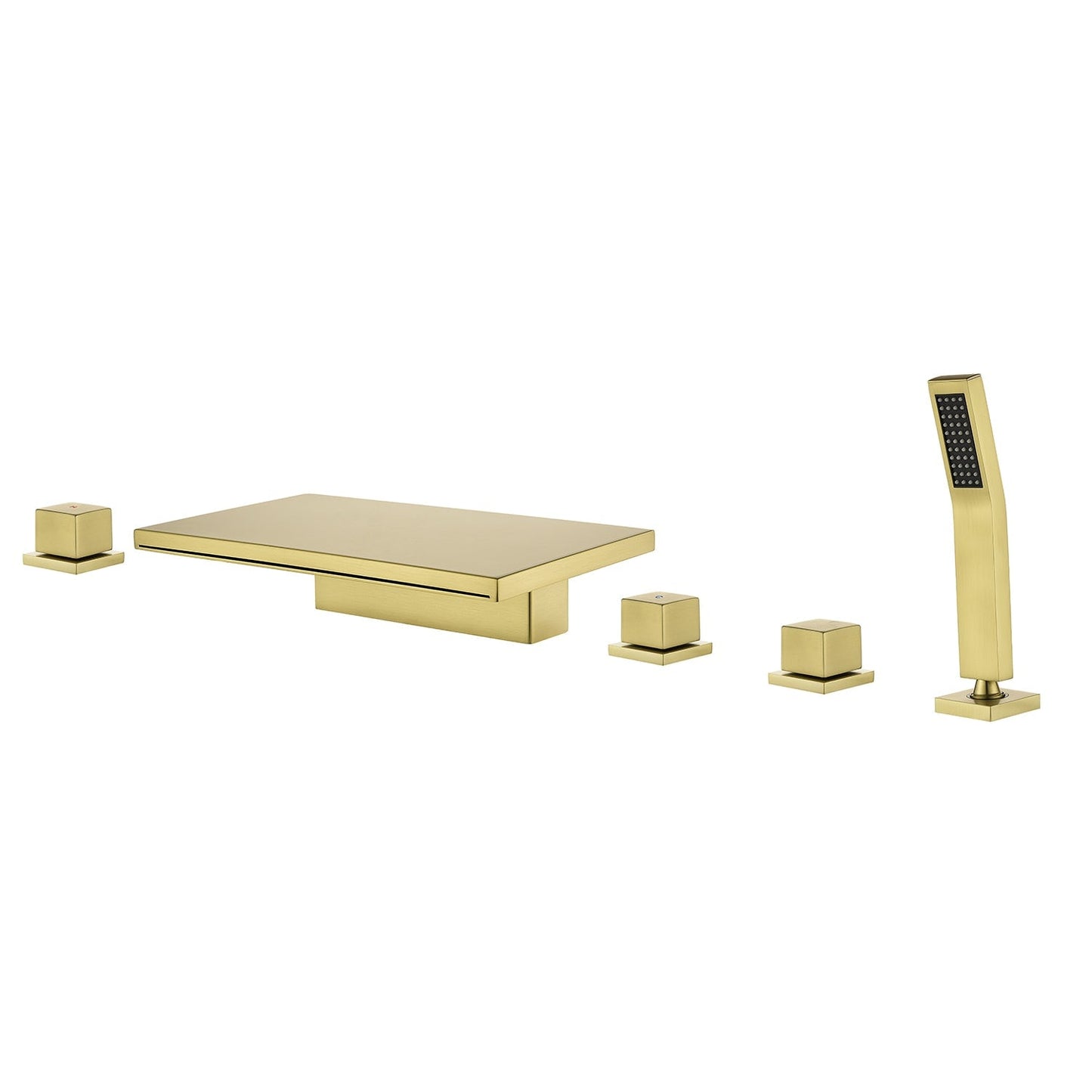 Boyel Living Brushed Gold Five-Hole Waterfall Bath Faucet with Handheld Shower SUS304 Material cUPC Certified