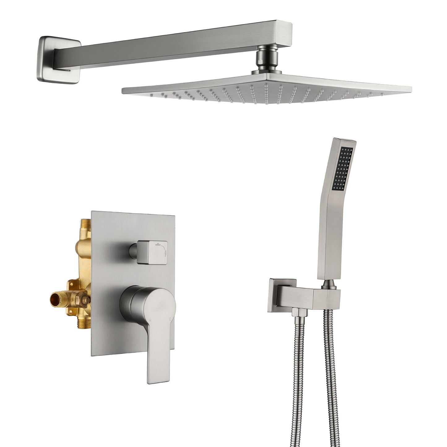 Boyel Living Brushed Nickel 10-Inch Stainless Steel Shower Set with Pressure Balance Valve and Handheld Shower