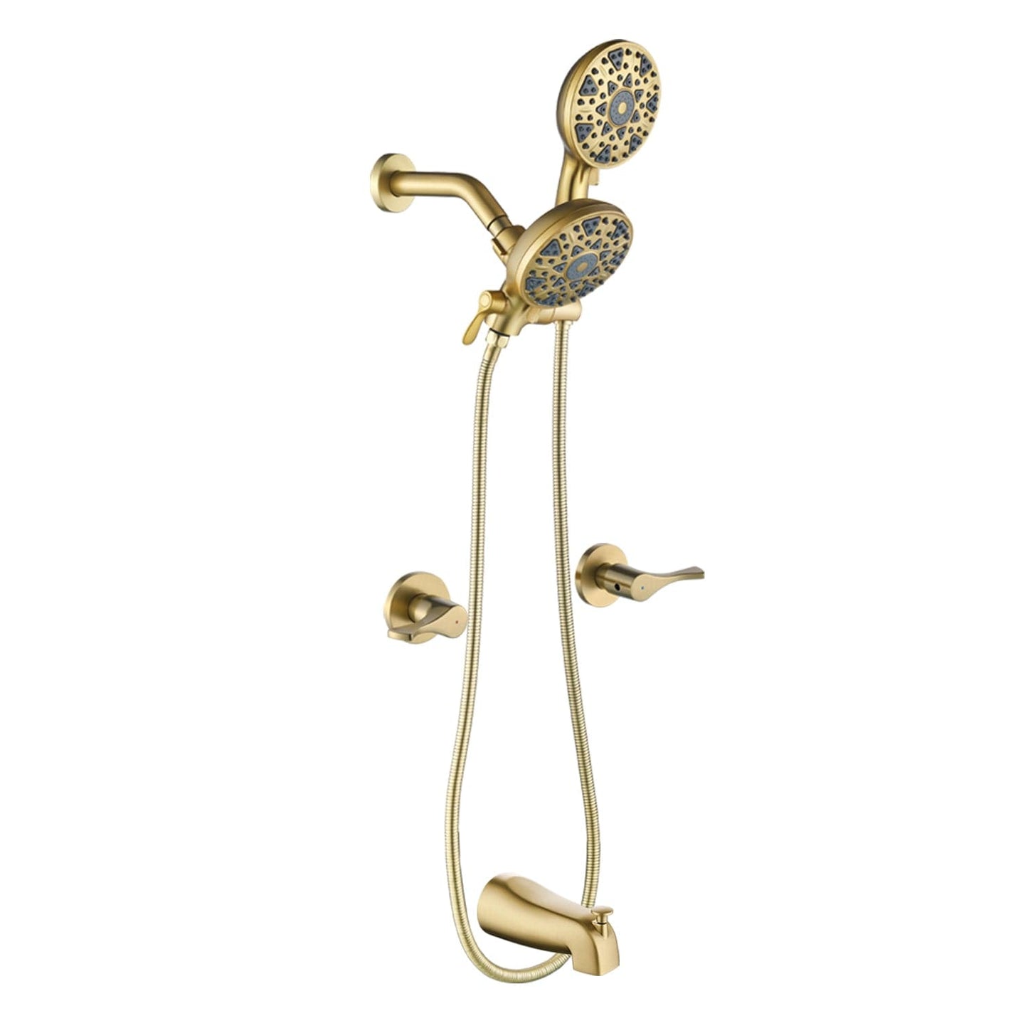 Boyel Living Brushed Gold Copper Body Dual Handle Cold Hot Water 6 Function ABS Dual Shower Head Set with Pull Out Bath Spout