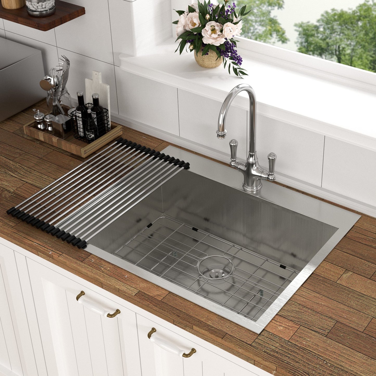 Dexmalle Drop-in 33-in x 19-in Stainless steel Single Bowl 16-Gauge Workstation Kitchen Sink