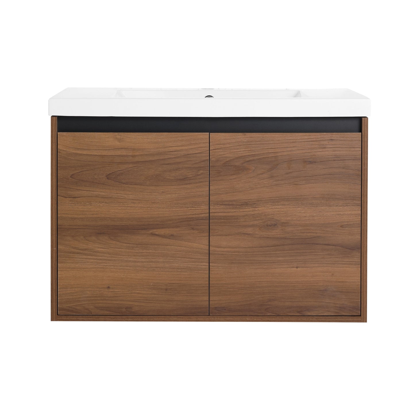 JEAREY 30 Inch Brown Bathroom Vanity with Engineered Wood Construction and White Ceramic Top