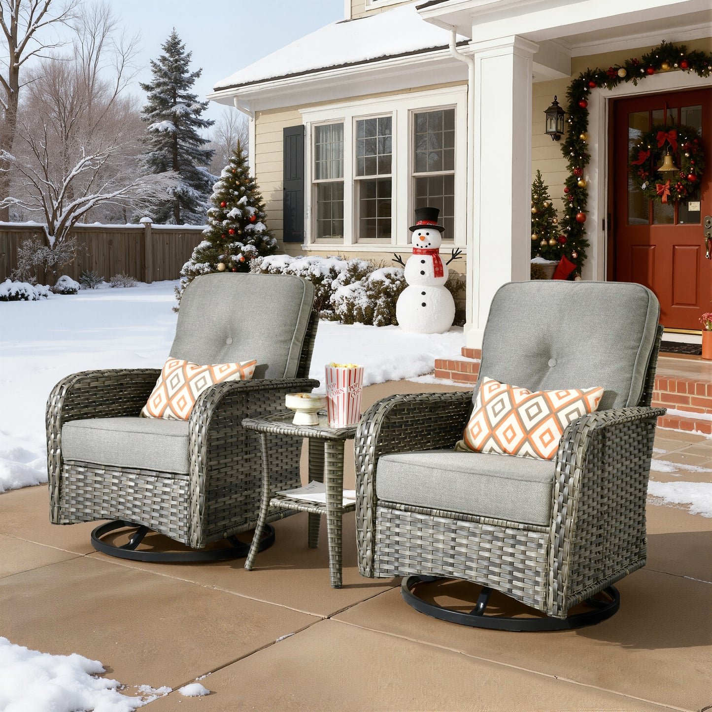 ALTRIGUS 3 -Piece Wicker Patio Conversation Set with Dark Gray / Cushions