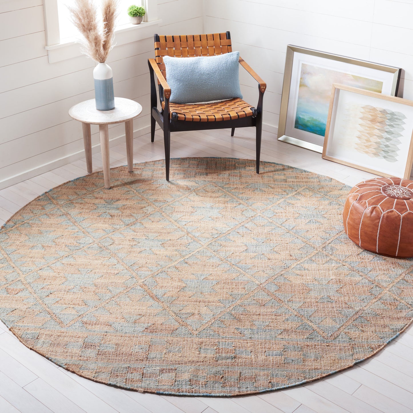 Safavieh Kilim 757 Blue/Natural Bohemian 7Ft x 7Ft Round Rug