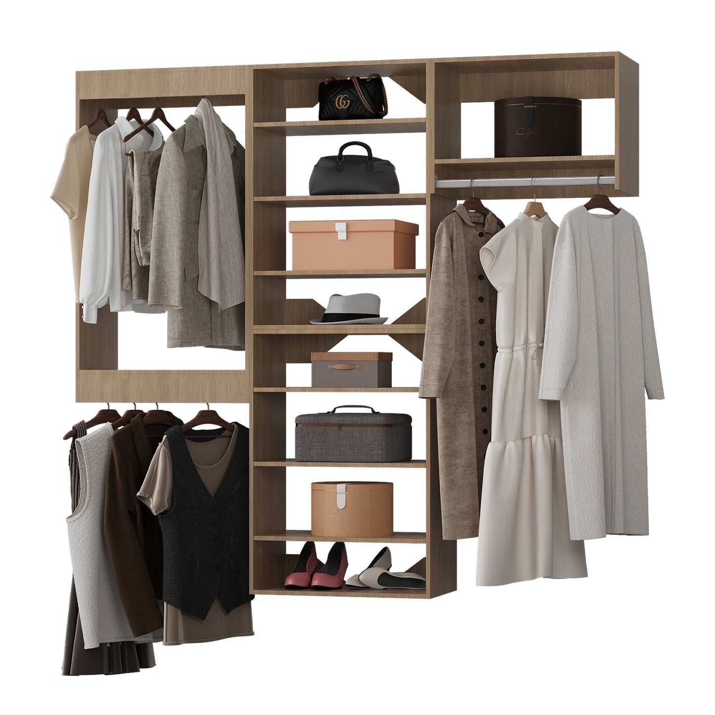 LOVMOR 66 in Wood Modular Closet System Unit-Customizable Wall Mounted Walk-In Closets for Bedroom or Walk-in Closet