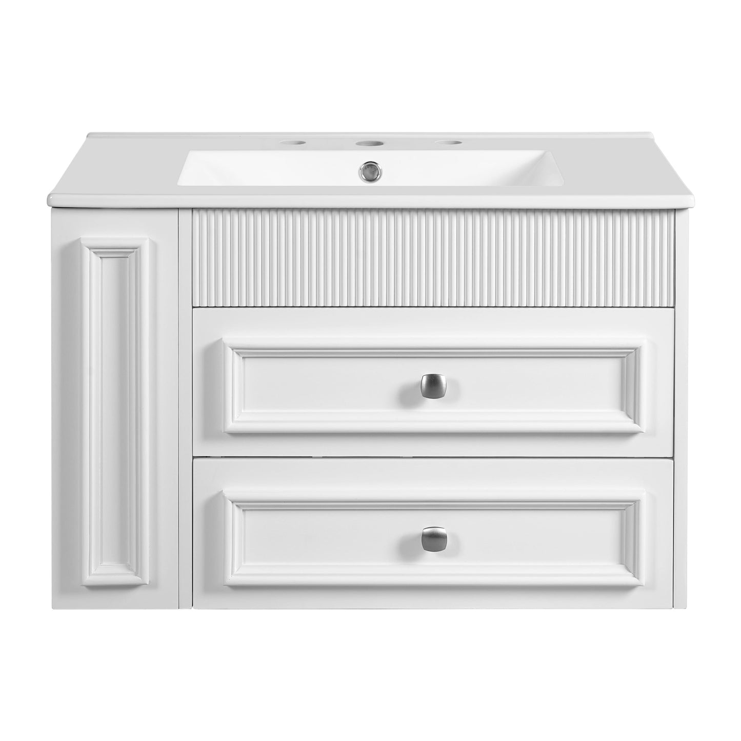 Vynxaria 30 in 18 in Undermount Rectangular Bathroom Sink in White MDF Iron with Wall Mounted Cabinet 2 Drawers Soft Close