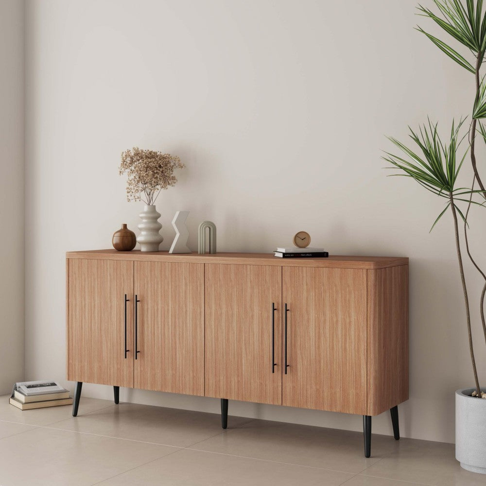 GlasFlength Maple Finish Sideboard Classic Storage Cabinet for Kitchen Dining Room Entryway and Living Room Wooden Construction with Spacious Internal Shelving Elegant Design