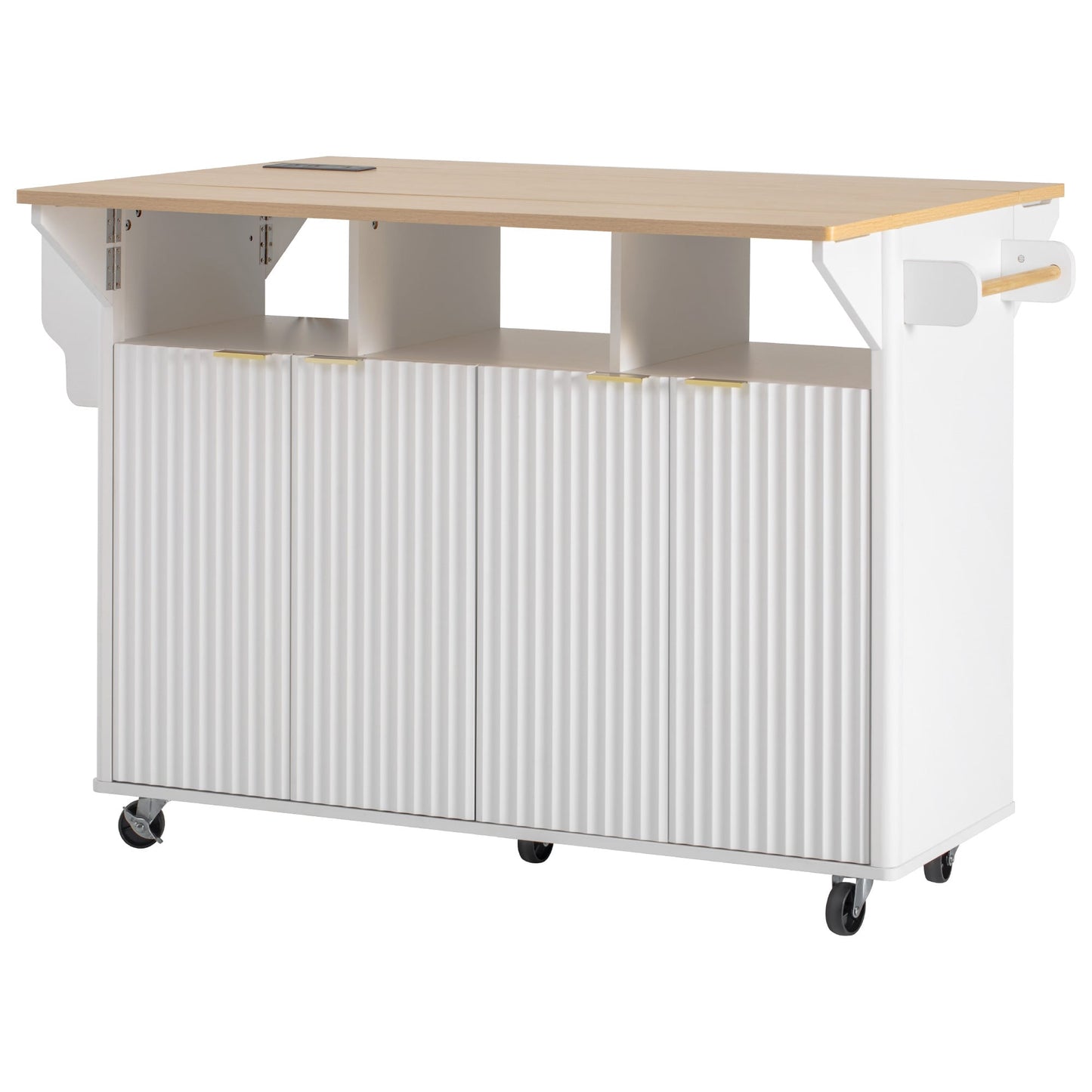 SINOFURN White MDF Base with MDF Rolling Kitchen Cart ( 32.8-in x 55.5-in x 35.8-in )