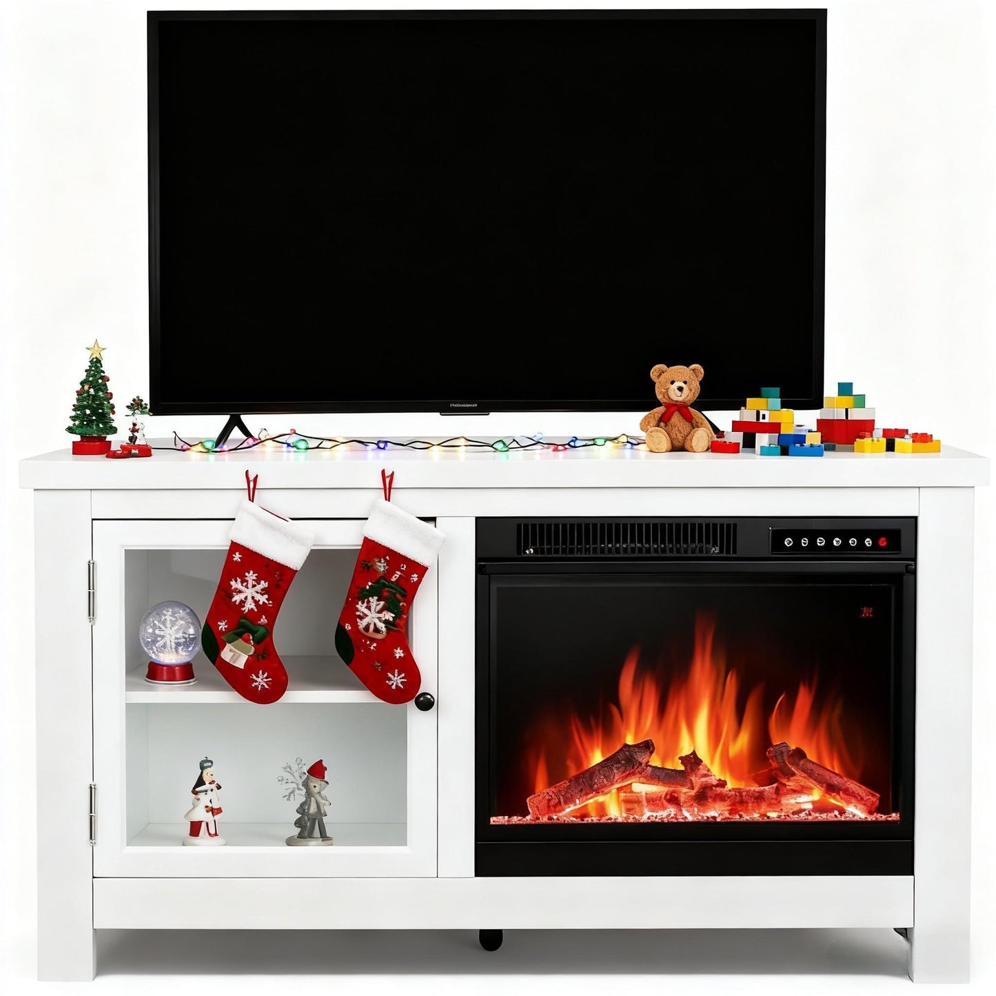 COWSAR 25.94-in W White TV Stand with Infrared quartz Flat wall with Remote Control Included