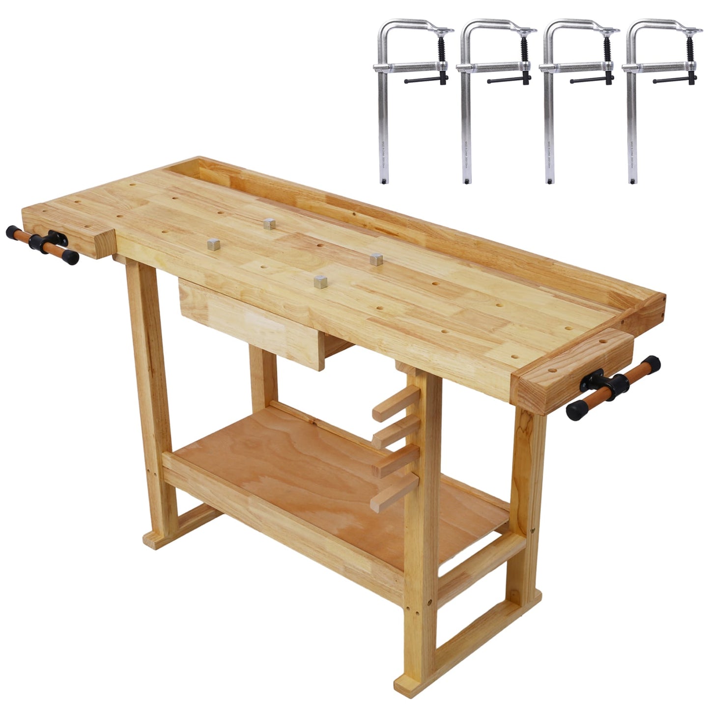 Dexmalle 55-Inch Wood Workbench with Bar Clamps Set Throat