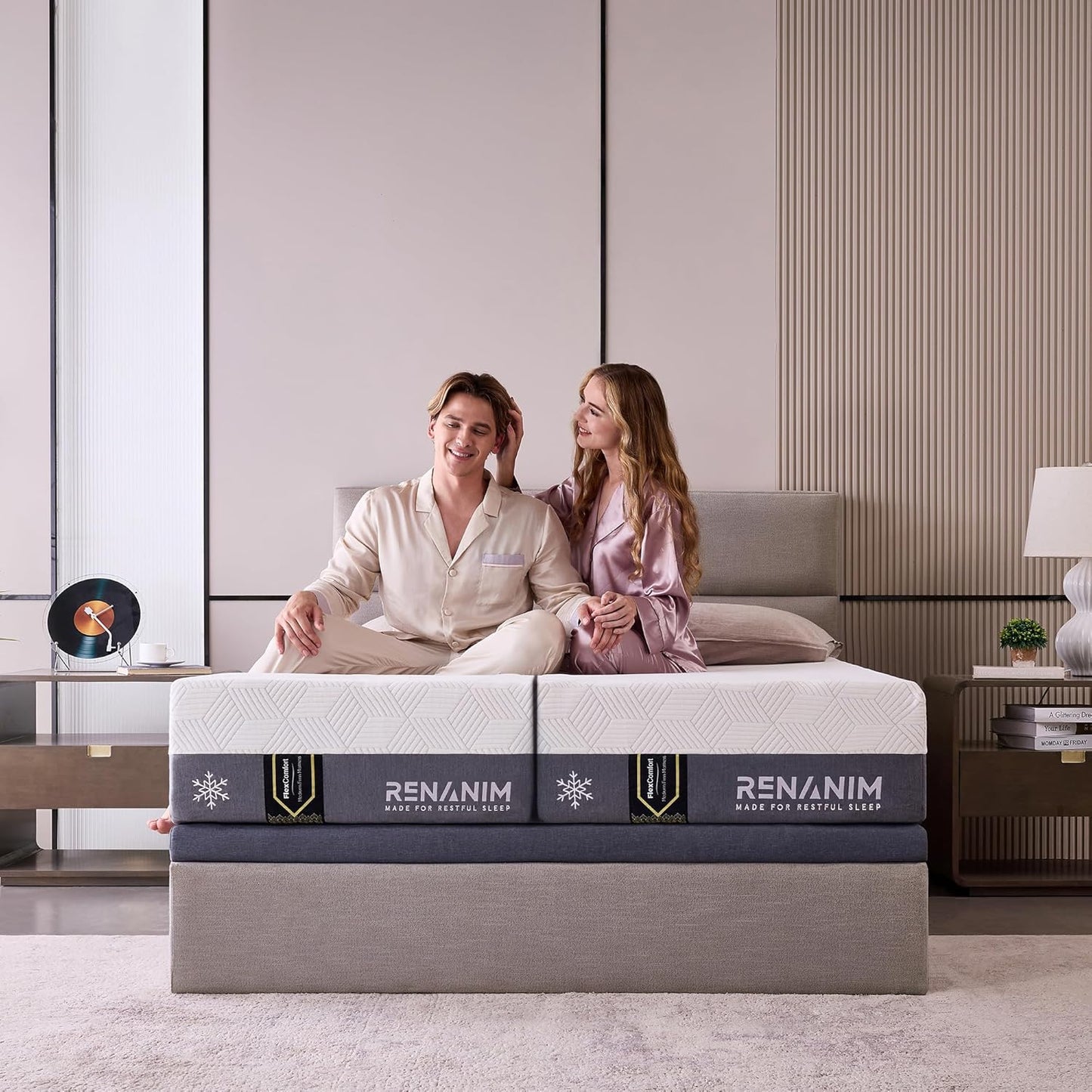 Renanim Split King 12-inch Cooling Gel Memory Foam Medium Mattress in a Box - Breathable Bed Mattress for Cooler Supportive Sleep