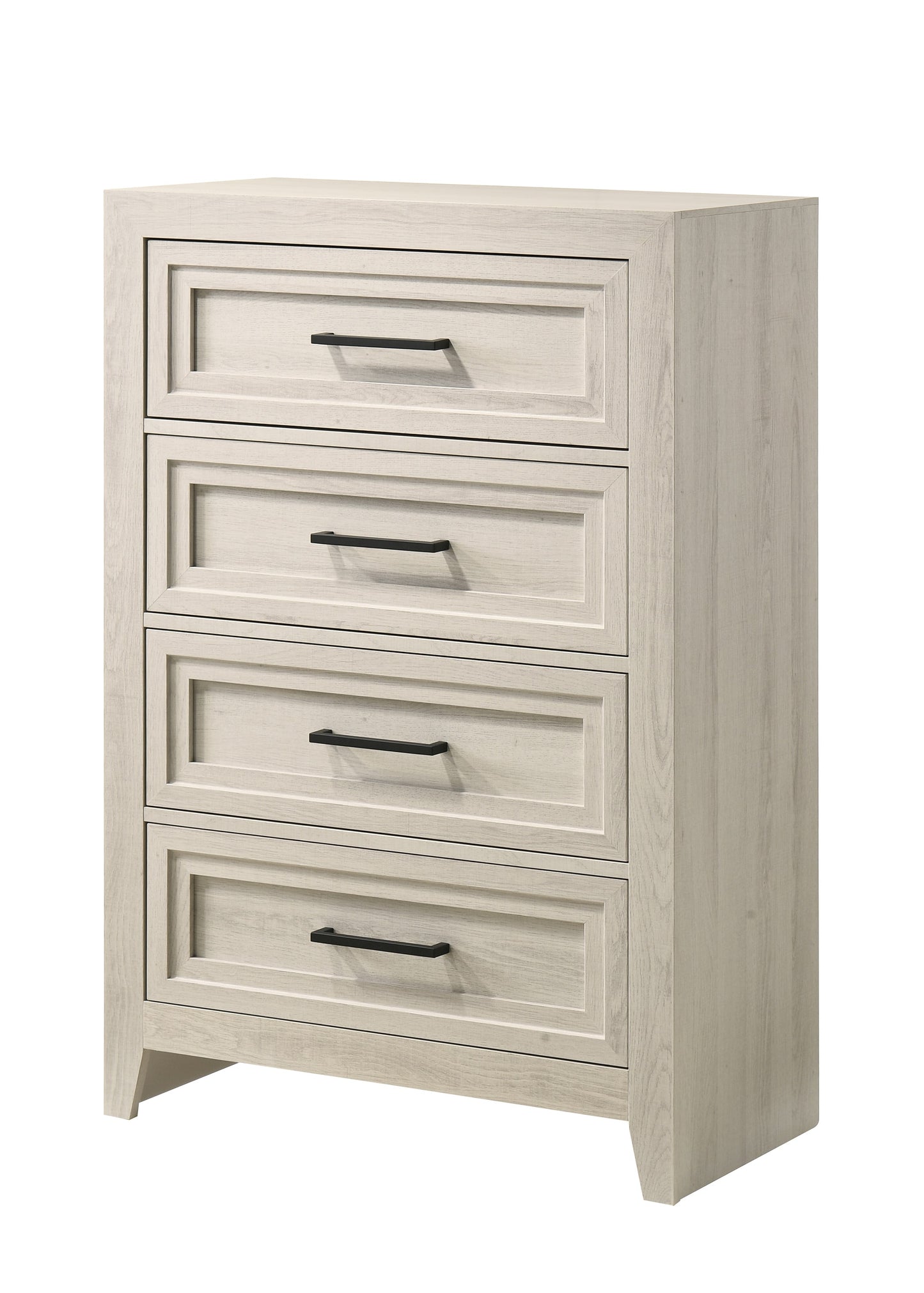 LOVMOR 1pc Contemporary Four Drawer Chest Geometric Design Off-White Finish Wooden Furniture