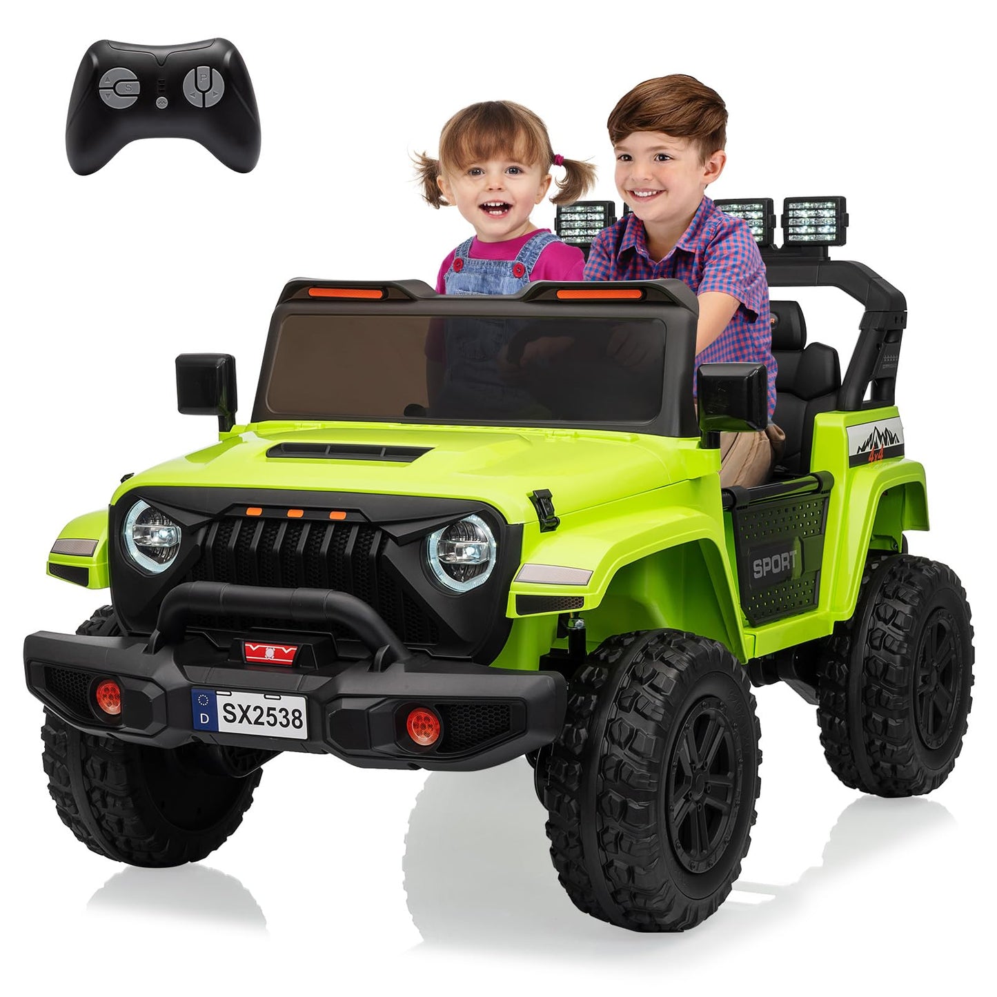 Garvee 24V 2 Seater Kids Electric Ride On Truck With Parent Remote Control 4WD 800W Motor 3 Adjustable Speeds Built In Music Player Easy Assembly Green Color For Ages 3 Plus