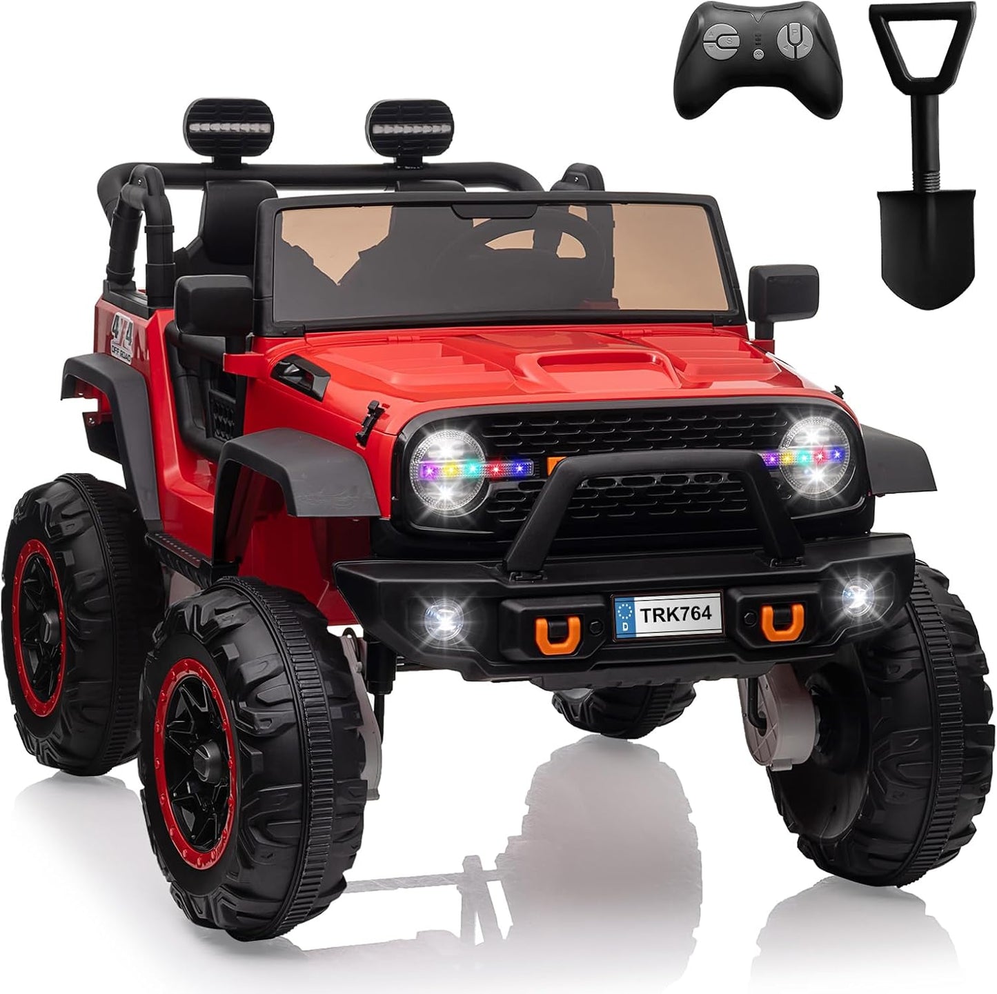Garvee 24V 4WD 2 Seater Ride On Truck for Kids/ 4×45W Motors/ Remote Control/ LED Lights/ Music Player/ 7Ah Battery/ Electric mobility device with adjustable speed