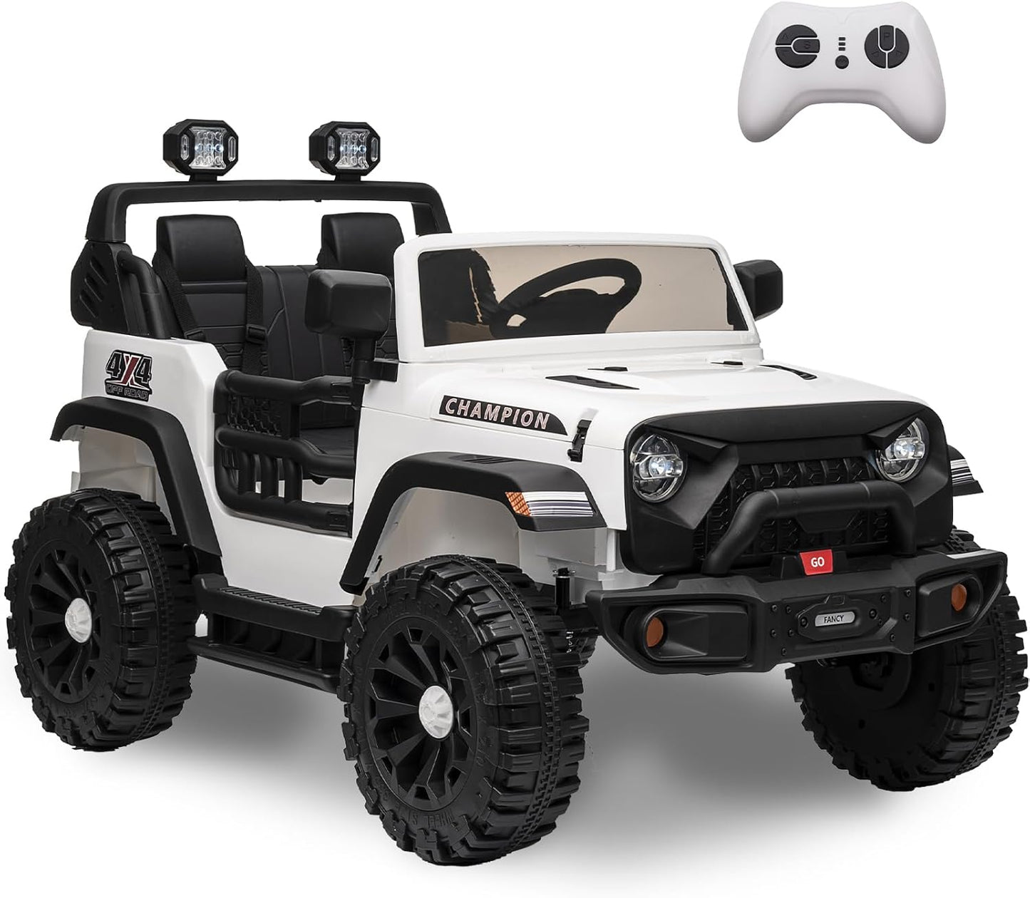 Garvee 24V 4WD 2 Seater Ride On Jeep for Kids/ Dual 200W Motors/ Remote Control/ LED Lights/ Bluetooth Music/ 7Ah Battery/ Electric transport for campus neighborhood