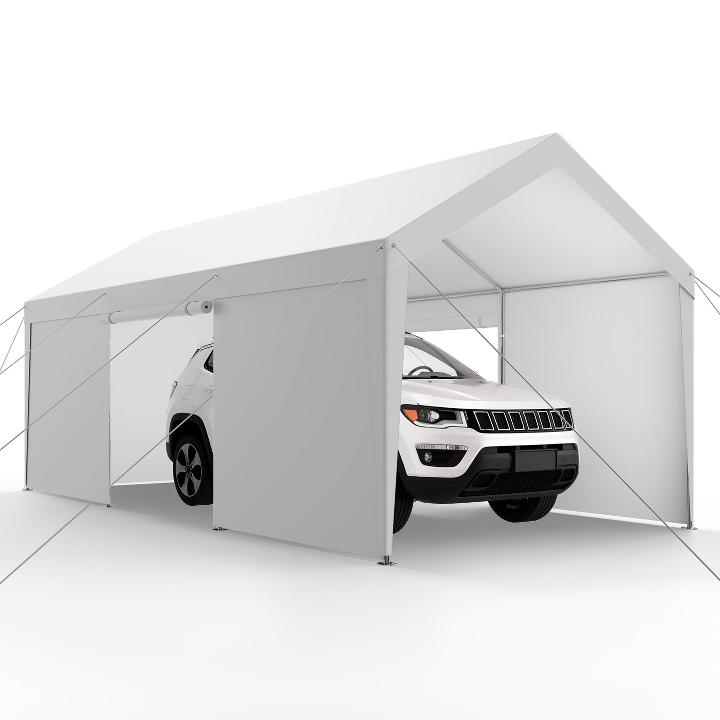 VEVOR Carport 10 x 20 FT Outdoor Car Canopy Potable Carport with Removable Sidewalls and Door Heavy Duty Car Shelter UV-Resistant and Water-Resistant All-Season Protection for Automobile Boat White