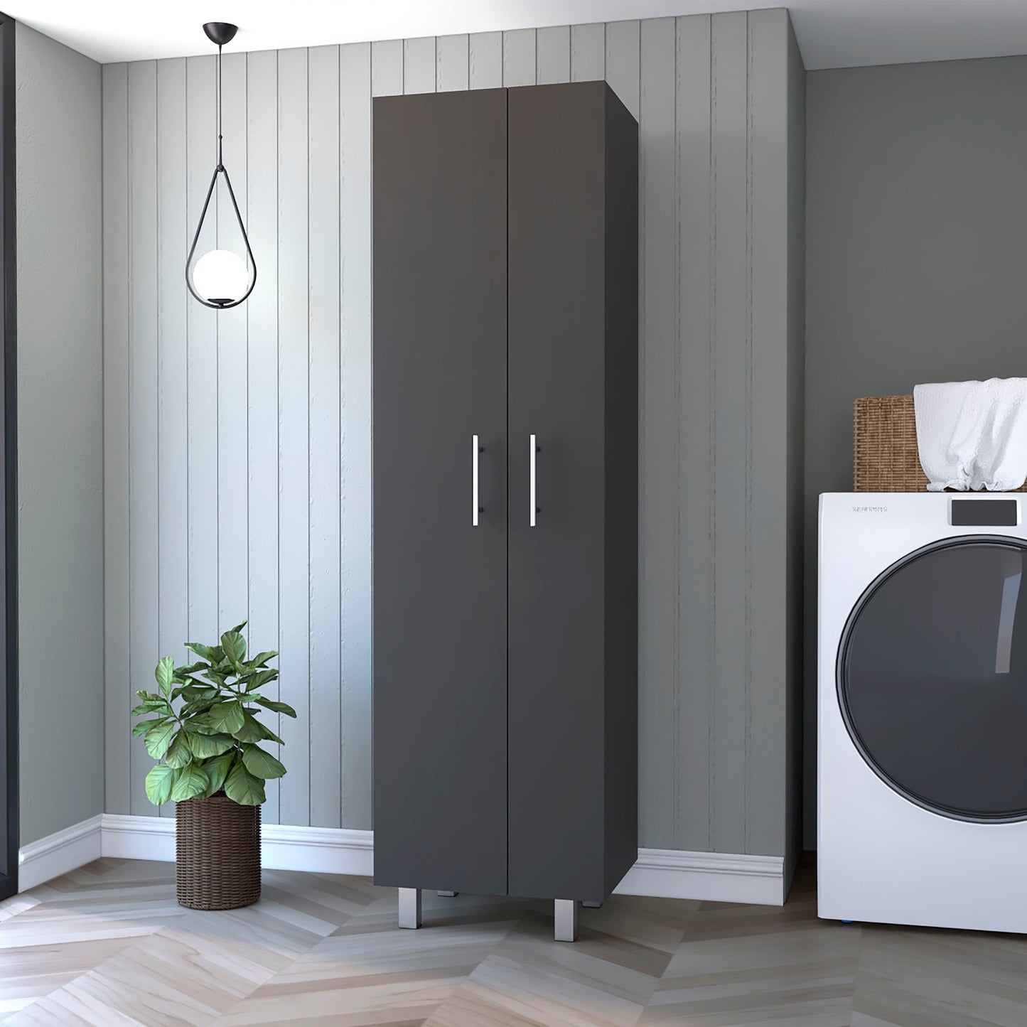 LOVMOR Norway Broom Closet Pantry 5 Shelves 2 Door Cabinet