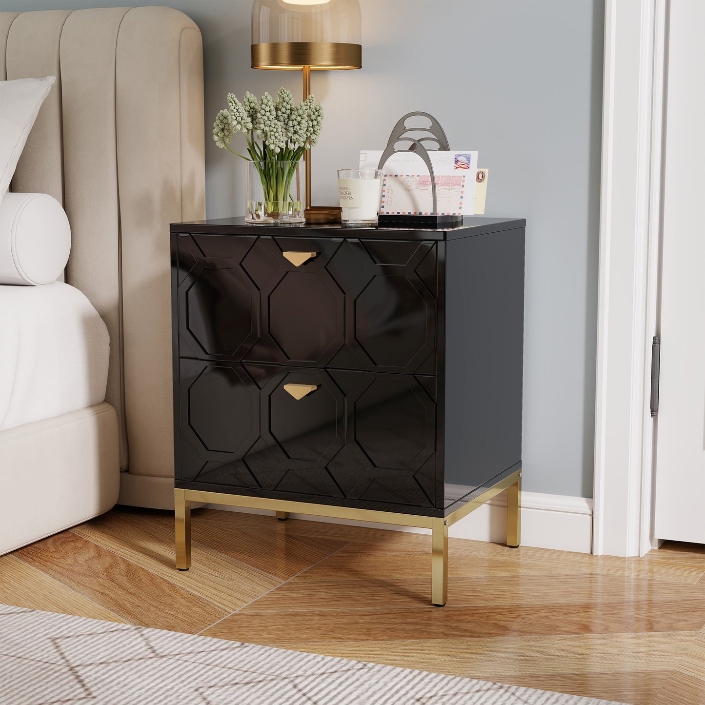 Clihome Black 2 -Drawer 15.75-in W x 24.41-in H Modern Nightstand