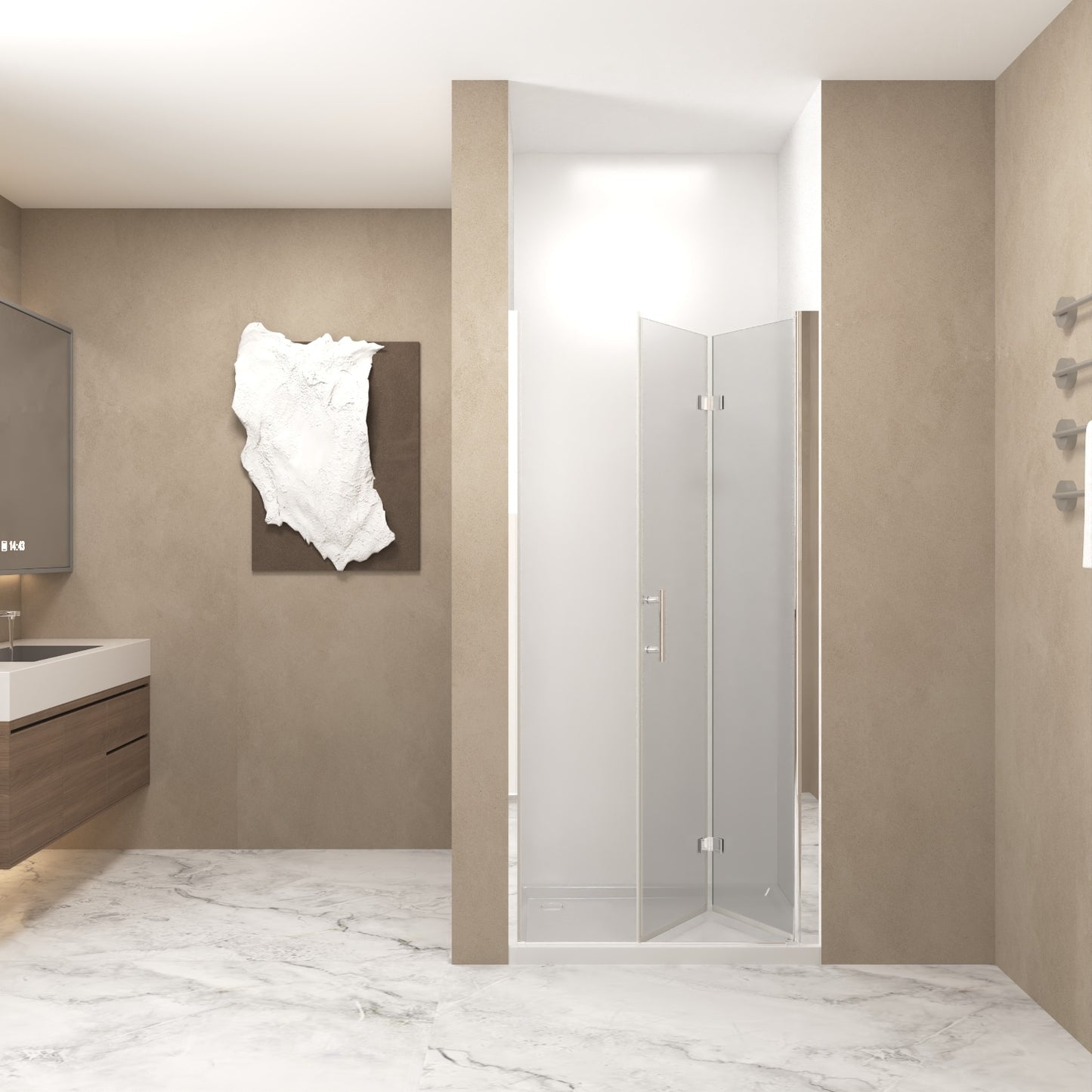 REIBII 37-36inx72in Bifold Pivot Shower Door 1/4in(6mm) Tempered Glass Shower Door Chrome Aluminum Frame